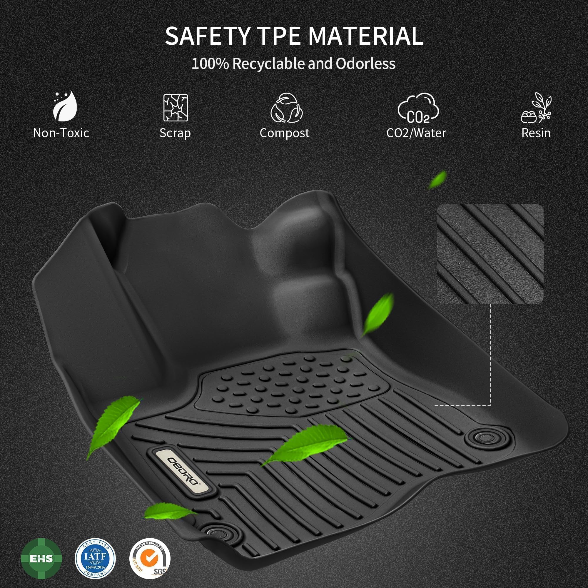 oEdRo TPE All Weather Floor Mats for Toyota Tundra 2022-2026 Double Cab, Custom Fit, Black, Model MAOED0001221MA