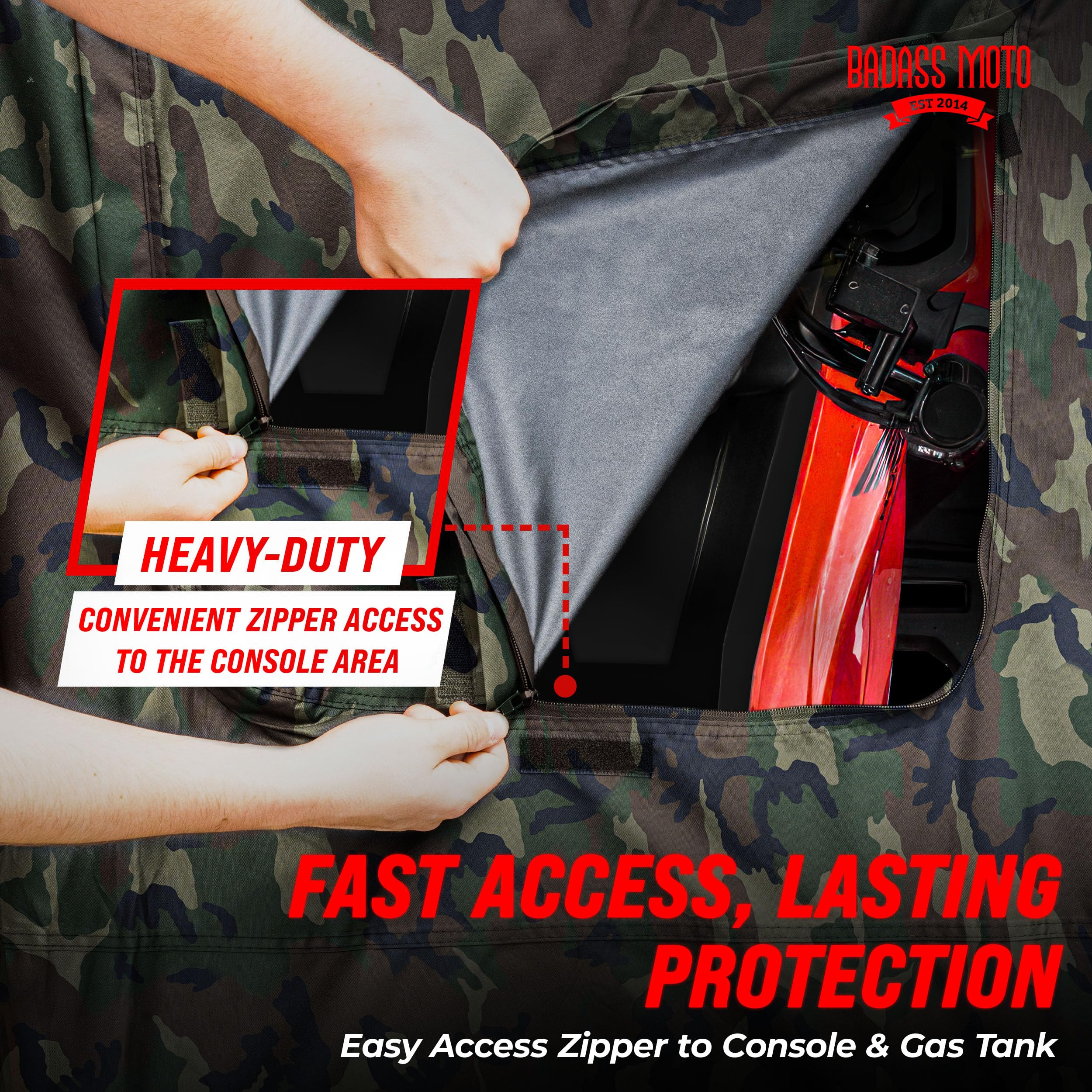 Badass Moto ATV Cover - Heavy-Duty, Waterproof, Camouflage, 95" Long, Rip-Resistant, Model BMG-ATV-LG-C