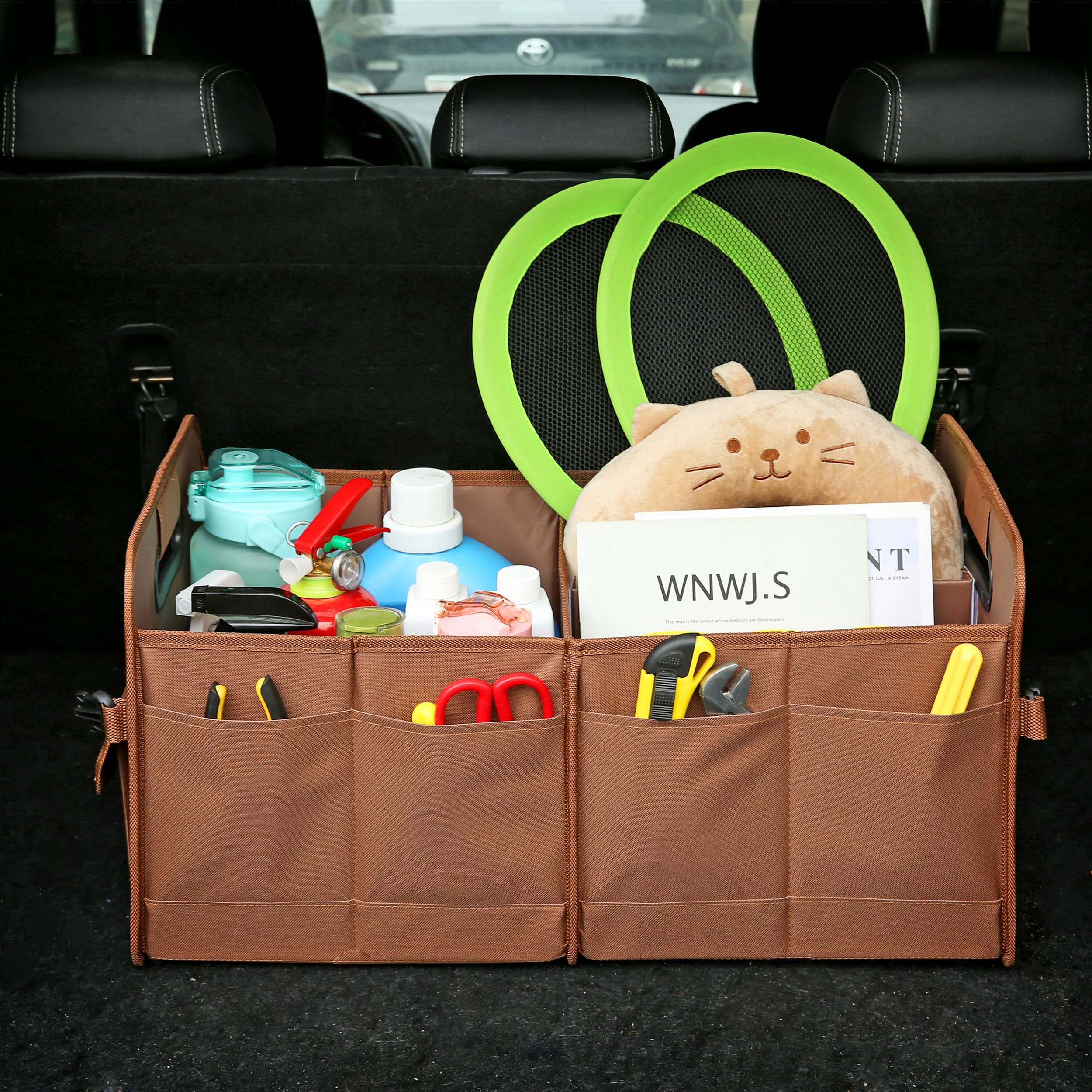 AOKJOY Car Trunk Organizer - Brown, Foldable, Non-slip, Adjustable, 600D Oxford Cloth, Large