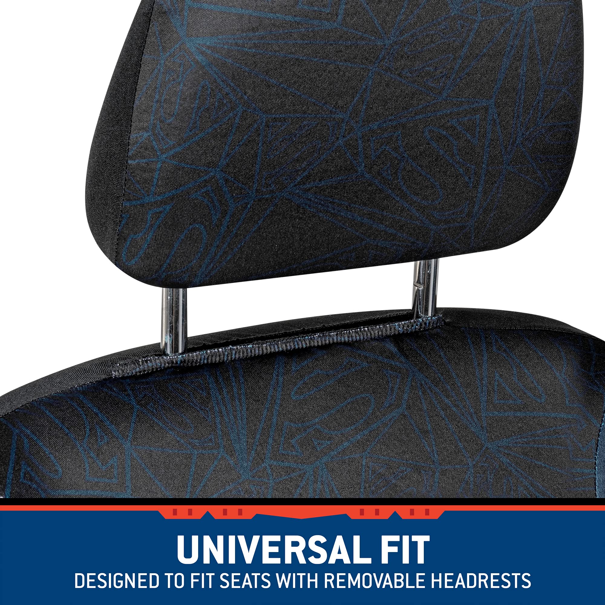 BDK Superman Universal Fit Seat Covers - Polyester, 2 Front, Side Airbag Compatible, Removable Head Cover & Belt Pads