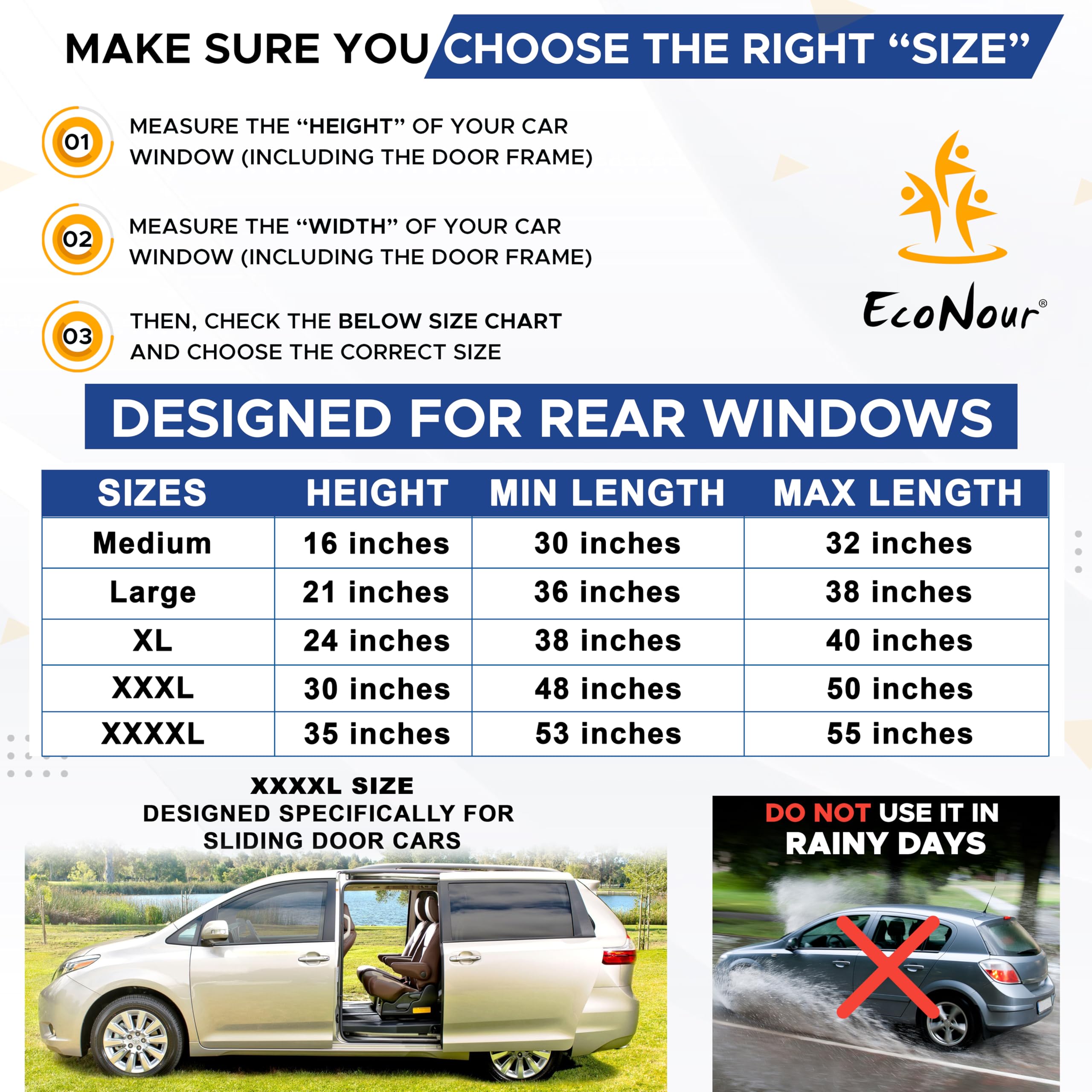 EcoNour Car Window Screens - Medium Black Nylon Bug & UV Protection, Pack of 2, Breathable Mesh Privacy Covers (34"x18")