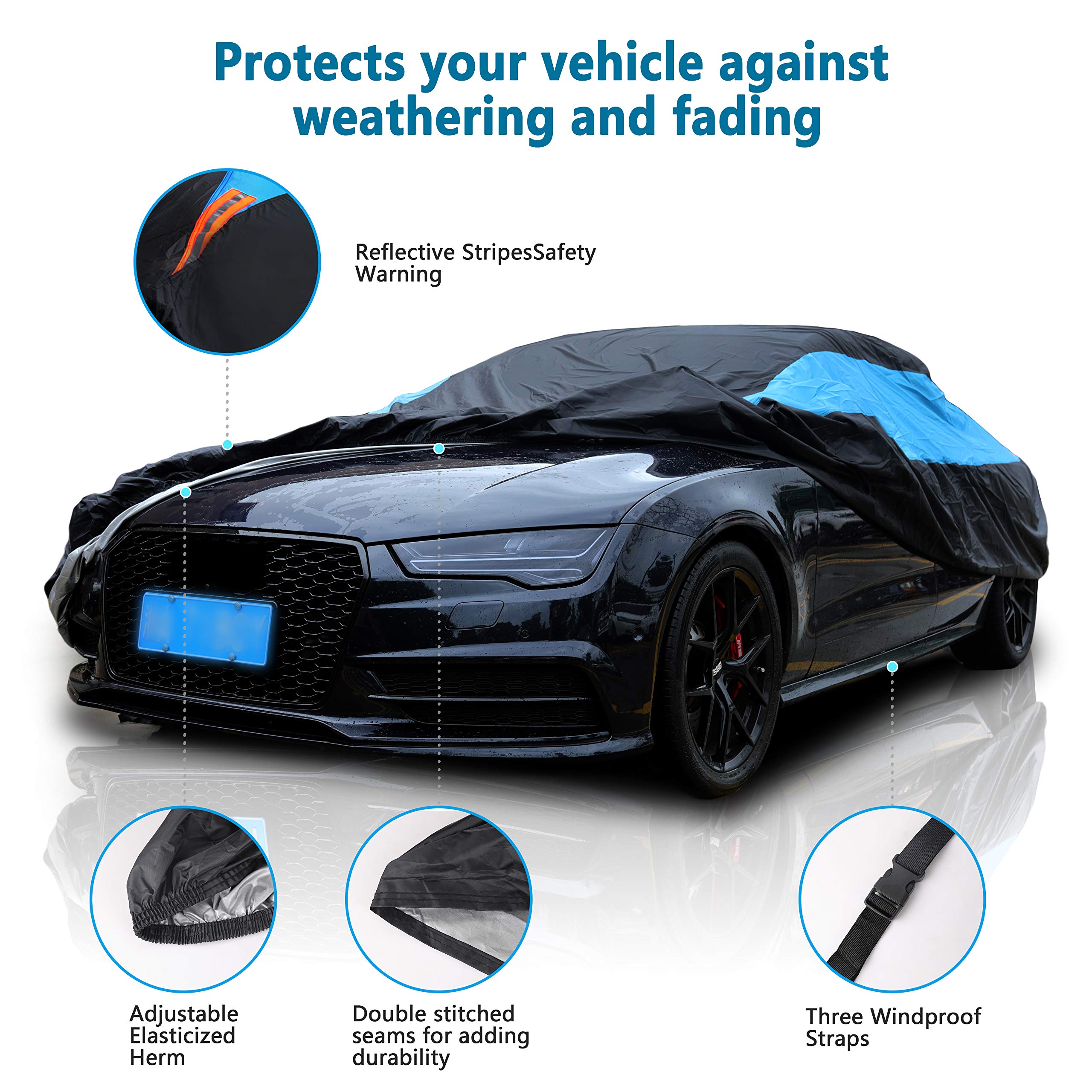MORNYRAY Waterproof Car Cover for Coupe/Cabrio (204-217 inch) - Blue, UV Protection, Windproof, All Weather, Polyester