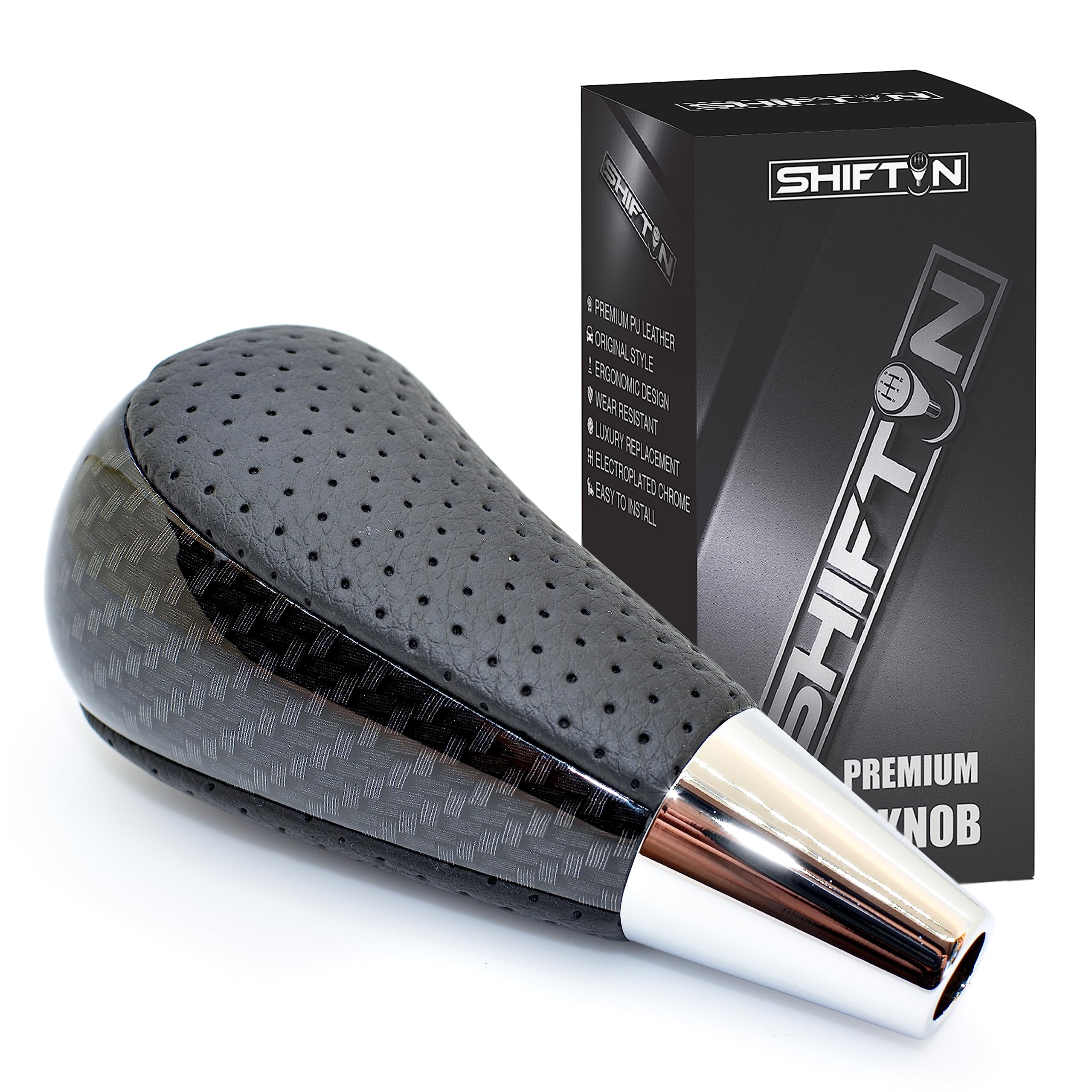 SHIFTIN Carbon Fiber Gear Shift Knob Fits for Toyota Avalon Yaris 4Runner Sienna Camry Tacoma and Lexus ES GS SC RX LS (Black Leather/Carbon Fiber Pattern) -Like New