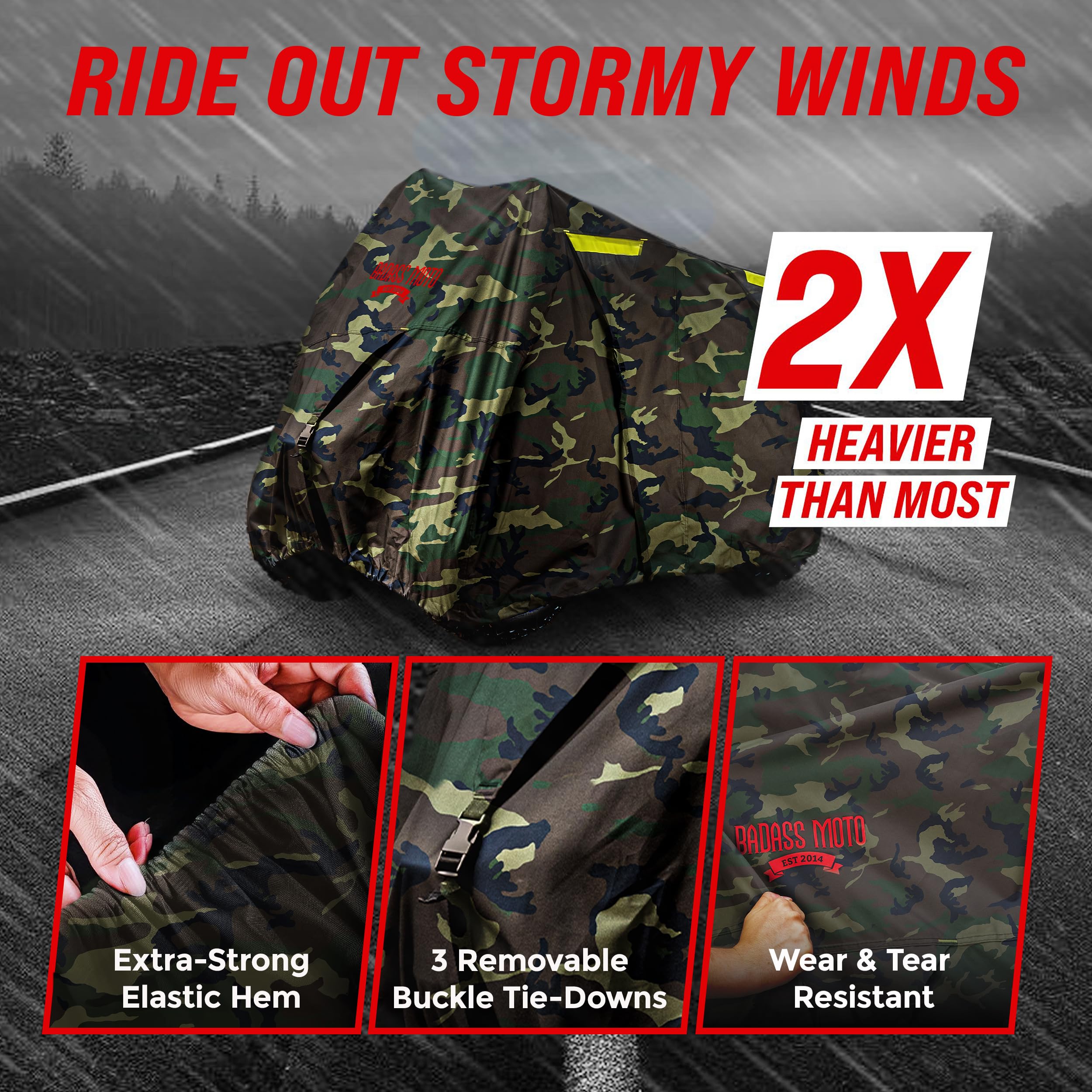 Badass Moto ATV Cover - Heavy-Duty, Waterproof, Camouflage, 95" Long, Rip-Resistant, Model BMG-ATV-LG-C
