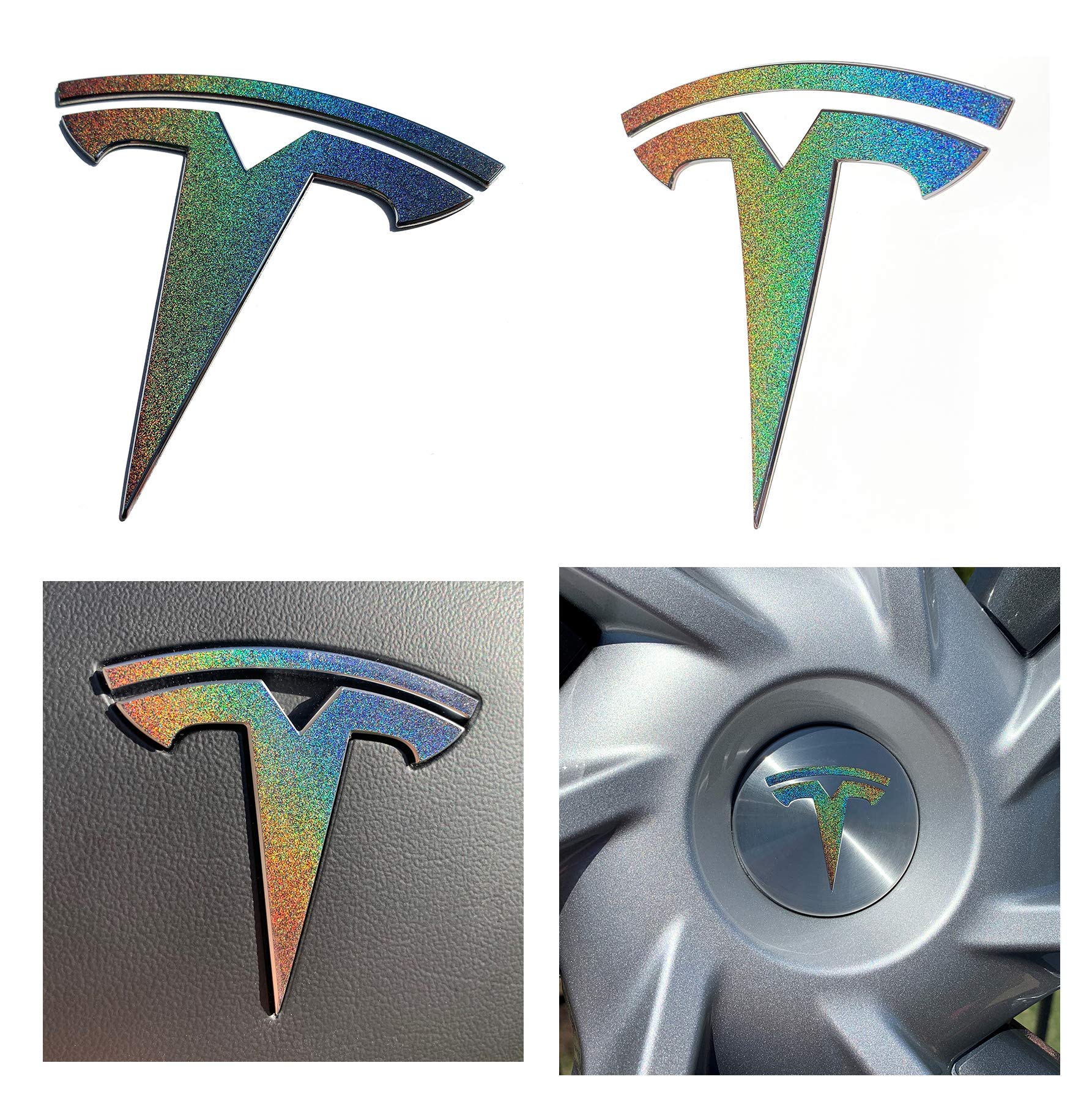 Custom Cut Graphics Tesla Model Y Decal Wrap Set - 11-pc Gloss Flip Psychedelic Silver/Rainbow Vinyl