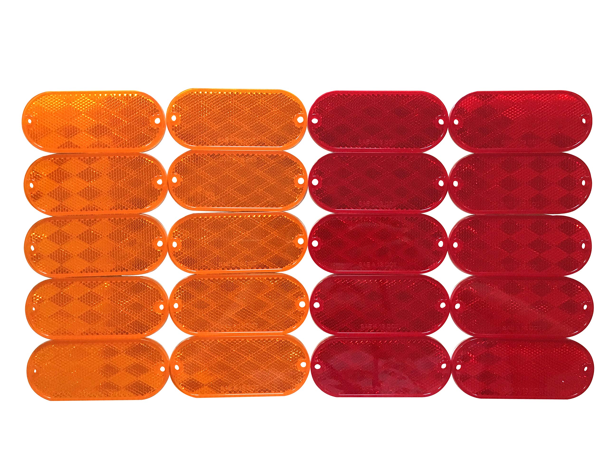 Maxxhaul 50016 20-Pack Oval Reflectors 10 Red - 10 Amber Self Adhesive Or Drill Mount - Dot, 20 Pack