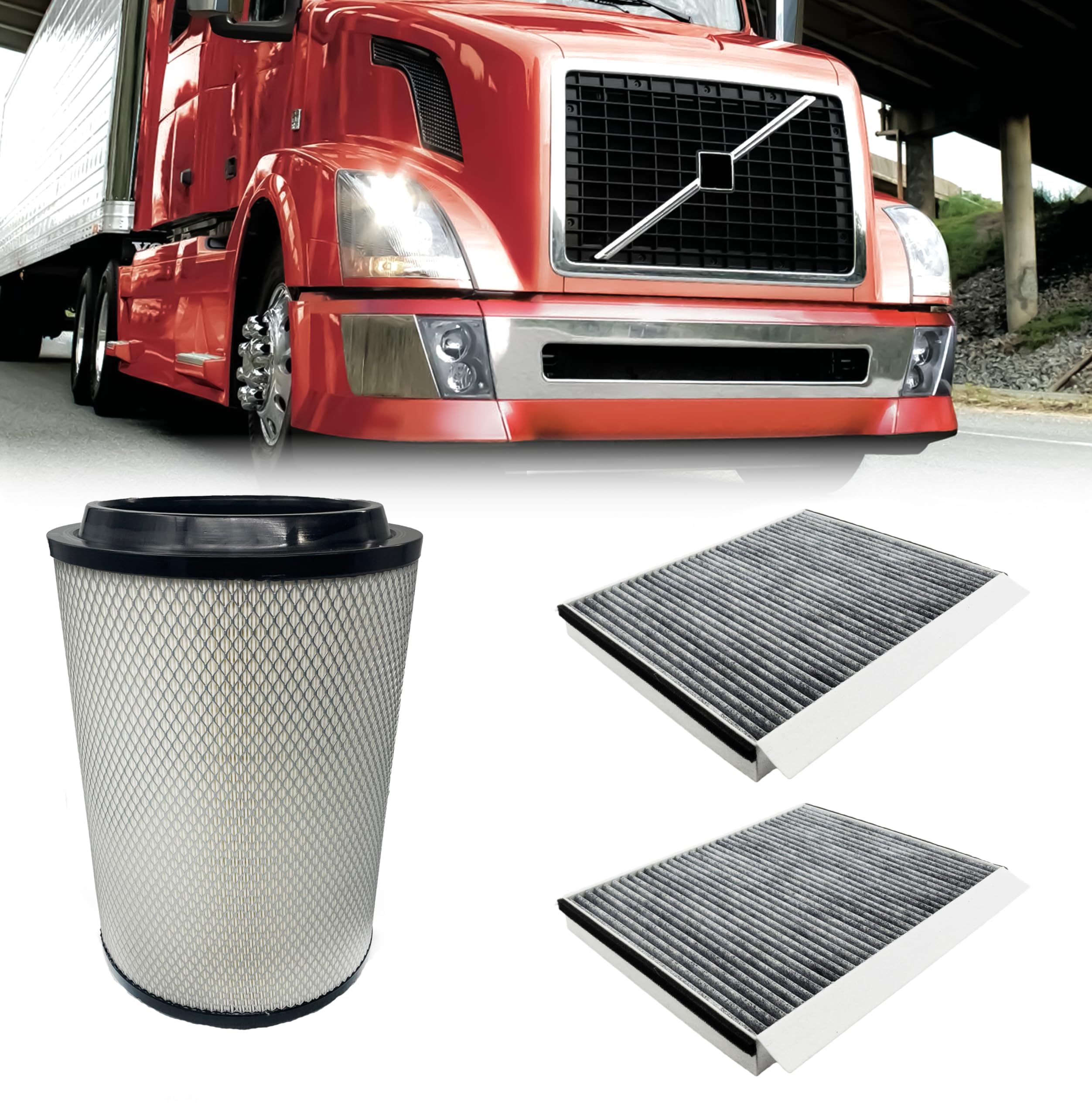 Torque Engine & 2 Carbon Activated Cabin Air Filters Replacement For Volvo Semi Trucks Vnl 2002+ Replaces 20435801 Af26405 Caf24