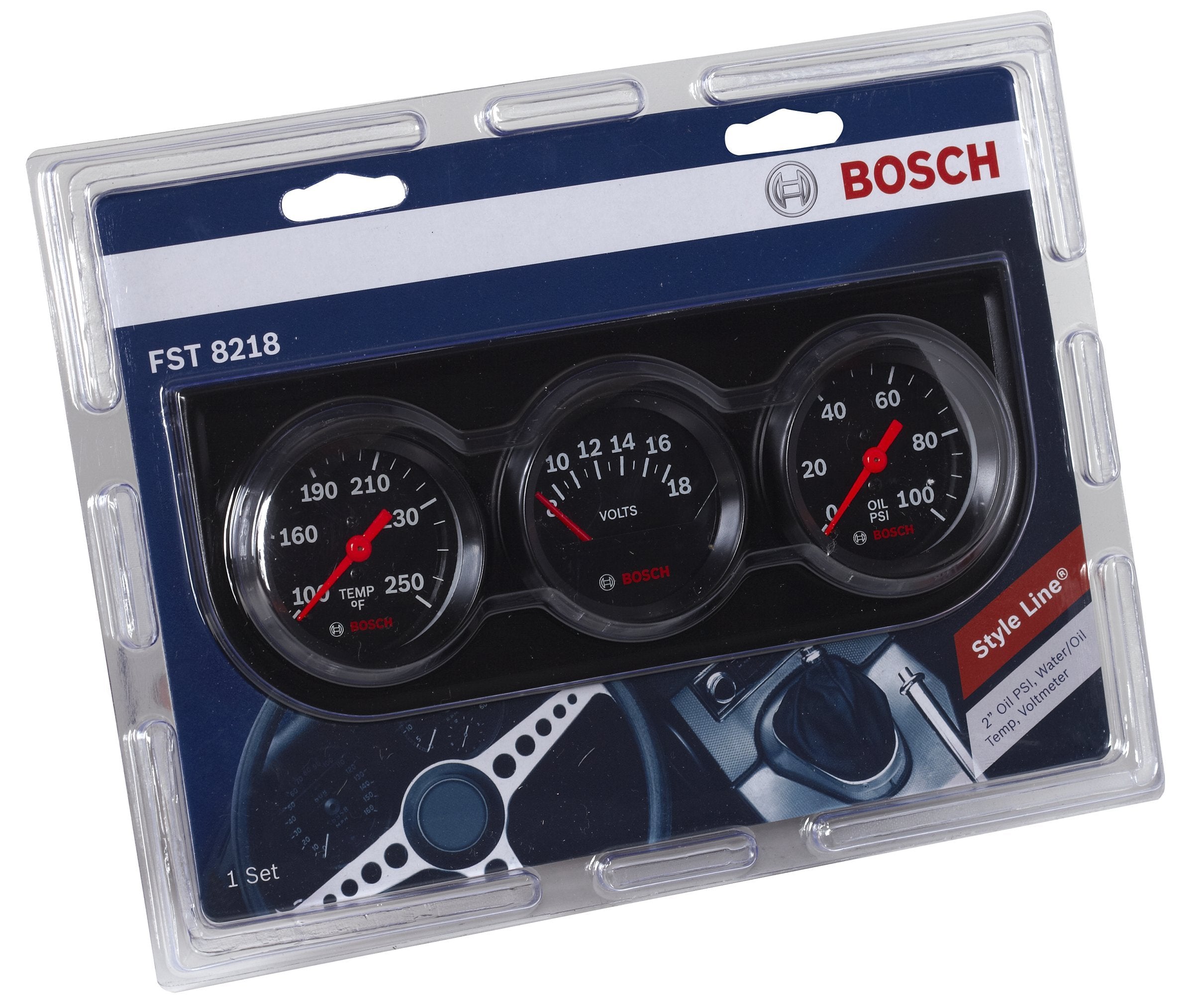Bosch Sp0F000054 Style Line 2'' Triple Gauge Kit (Black Dial Face, Black Bezel)