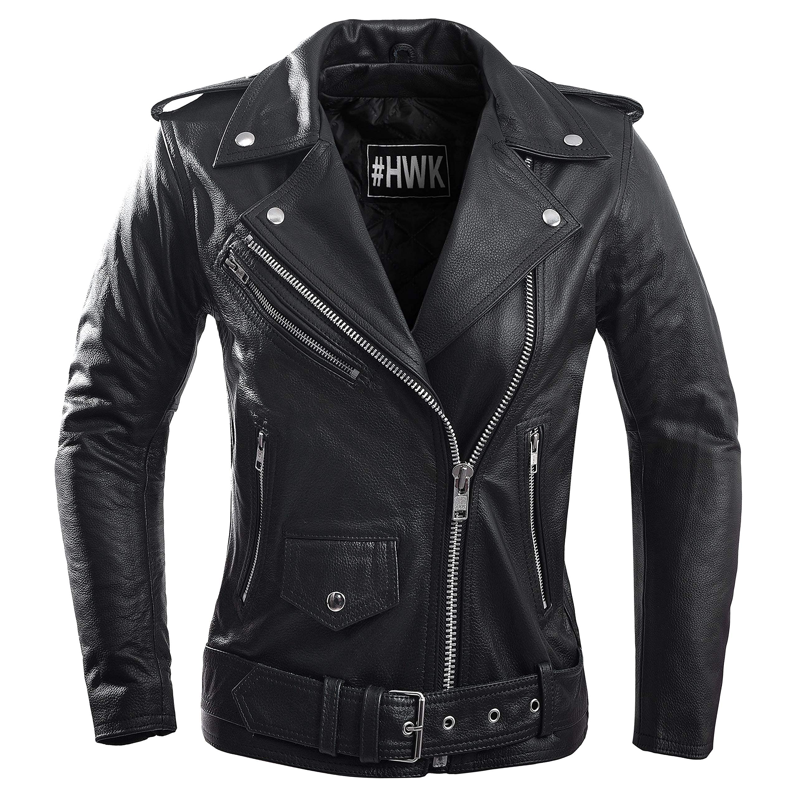 Hwk Brando Women Vintage Comfy Black Leather Motorcycle Jacket - Classic With Polyester Thermal Lining, Stylish For All-Season R
