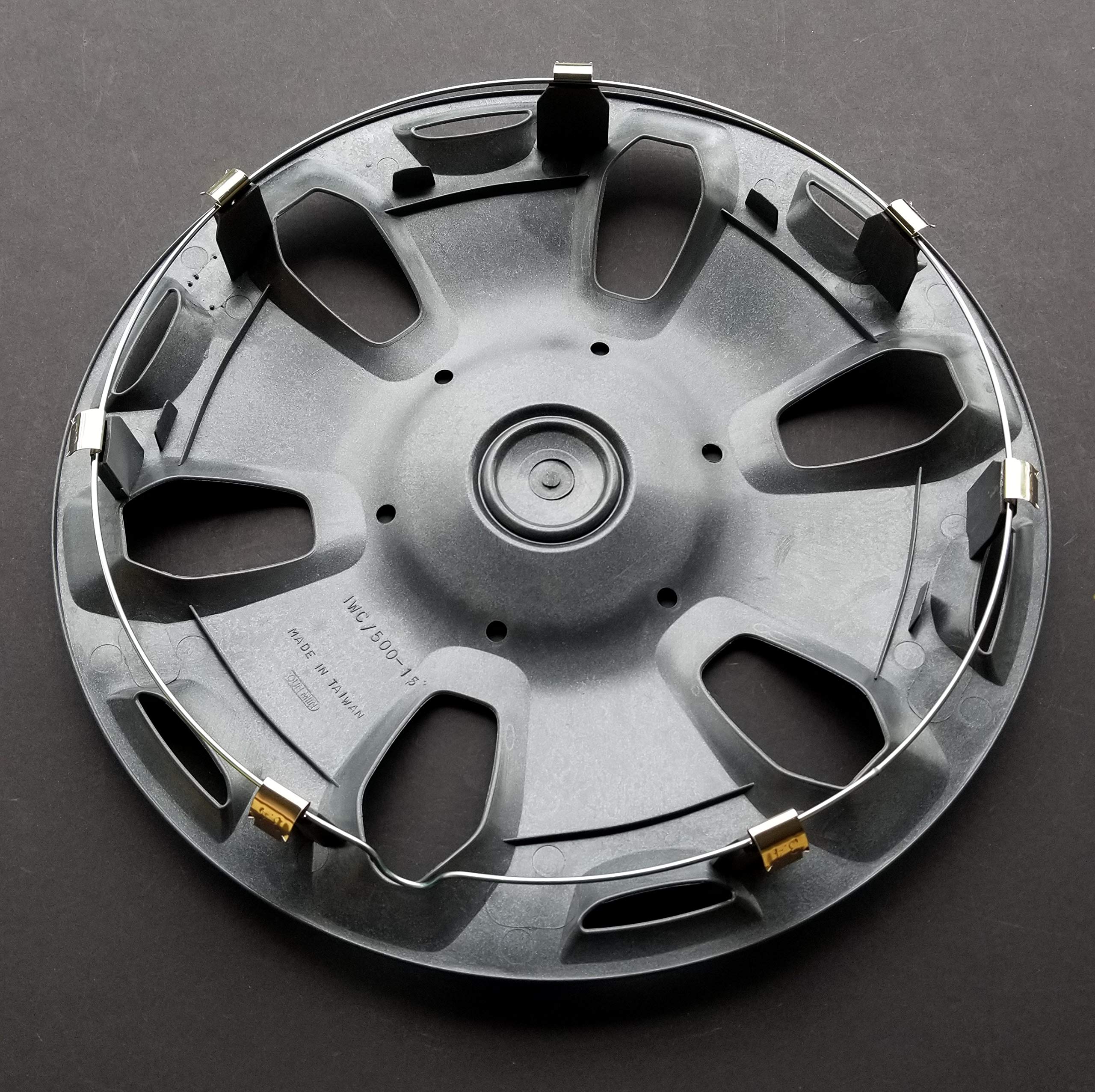 New Wheel Covers Replacements Fits 2010 2013 Ford Transit Connect 15 Inch; 6 Spoke; Silver Color; Plastic; Set of 4; Spring Stee