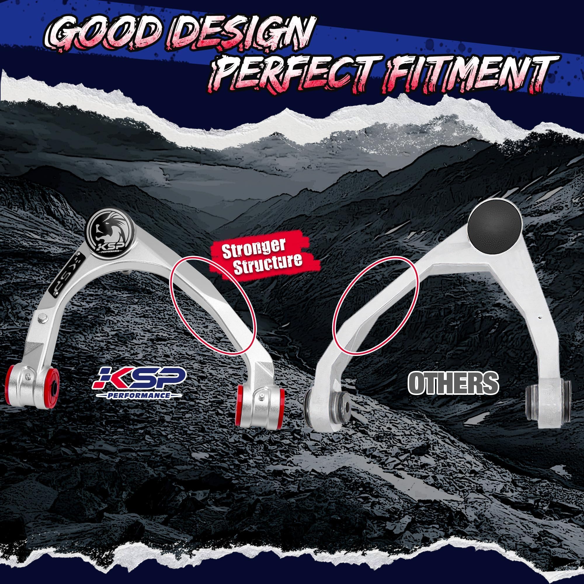 KSP PERFORMANCE Silverado Upper Control Arms - 2-4" Aluminum Forged UCA for 2007-2018 GMC Sierra 1500 - Silver, Flexible Ball Joint