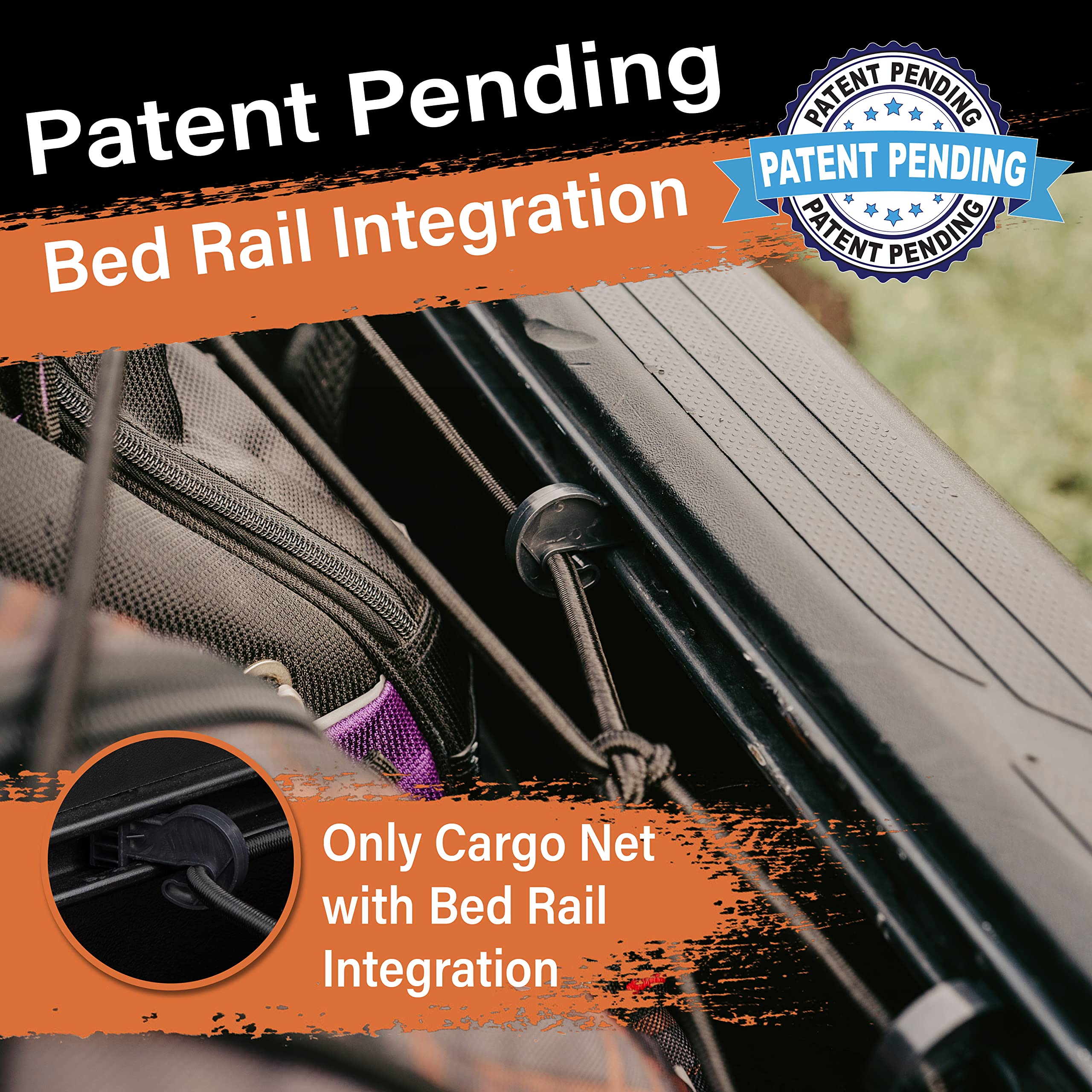 TacoNets Toyota Tacoma Long Bed Cargo Net - Heavy Duty 8mm Bungee, 3'x5', Black Hooks, Model TN-3660-B, Fits 2005-2023