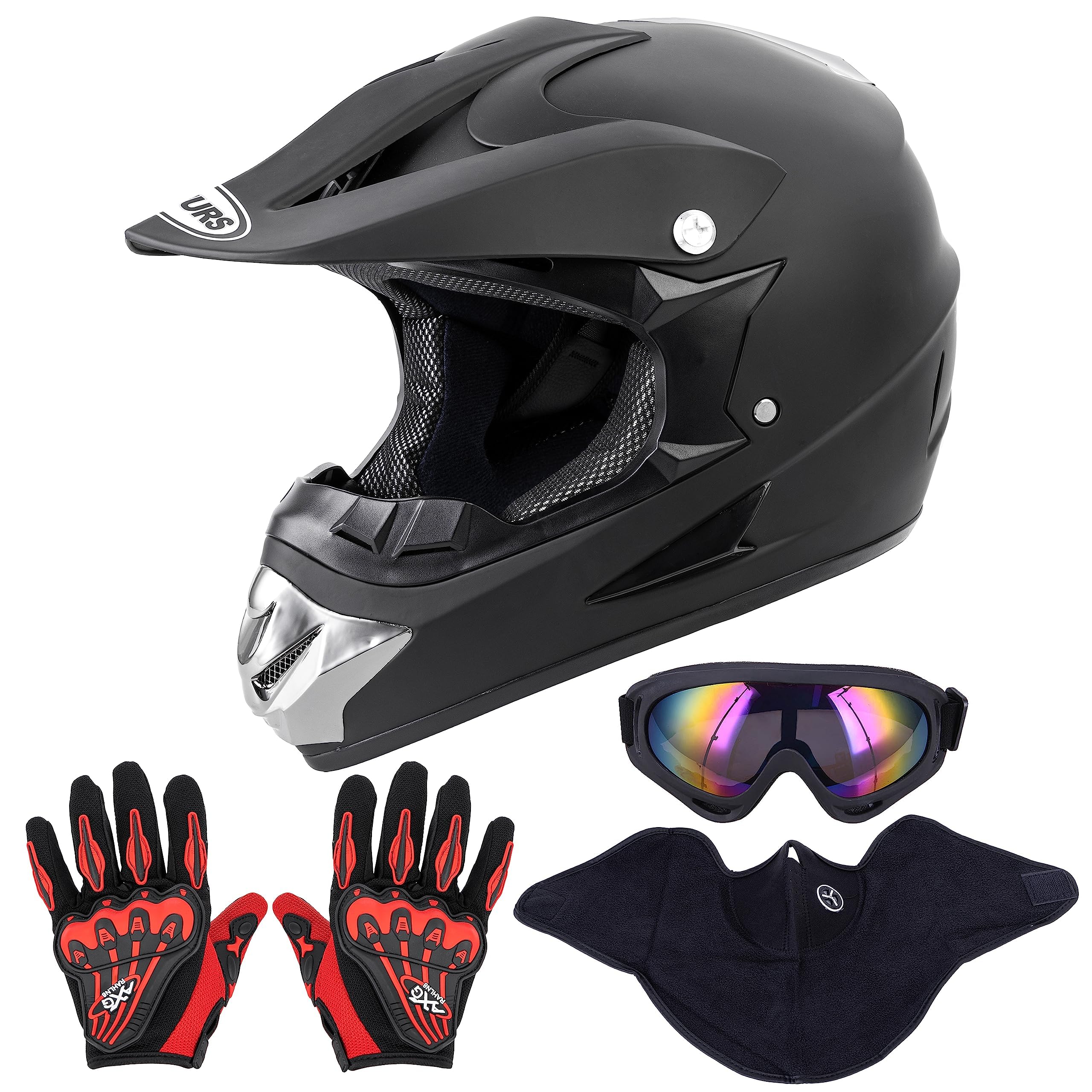 Oumurs Adult Dirt Bike Helmet With Goggles Gloves & Mask Adjustable Sun Visor Dot/Fmvss-218 Motorcycle Adults Atv Helmet Off-Roa