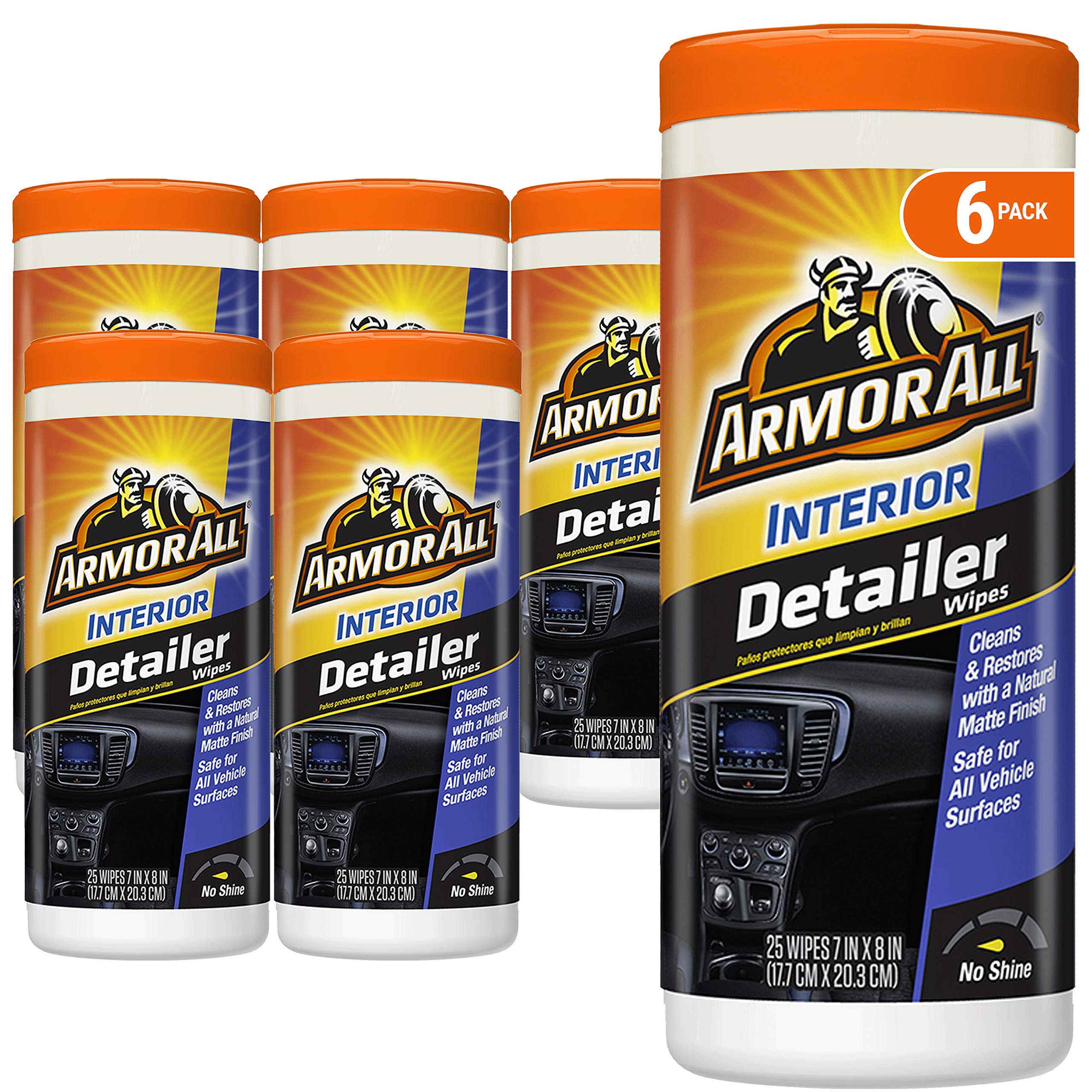 Armor All Car Protectant Wipes, Car Interior Cleaning Wipes For Cars, Trucks & Motorcycles, 25 Count Each, 150 Wipes Total (Pack