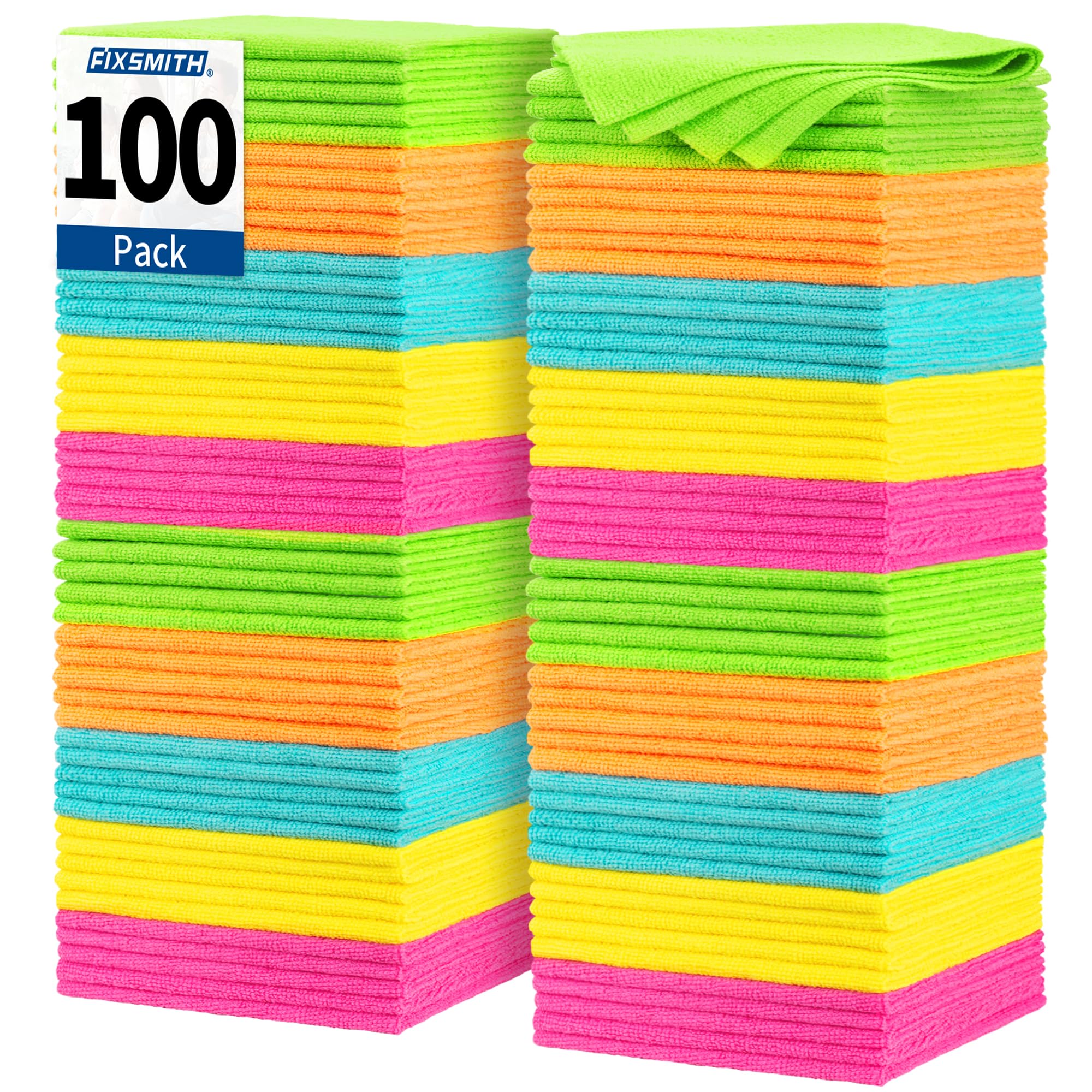 Fixsmith Microfiber Cleaning Cloth, 100 Pack Shop Towels, Micro Fiber Cloth For Cleaning Car, All-Purpose Absorbent Cleaning Rag