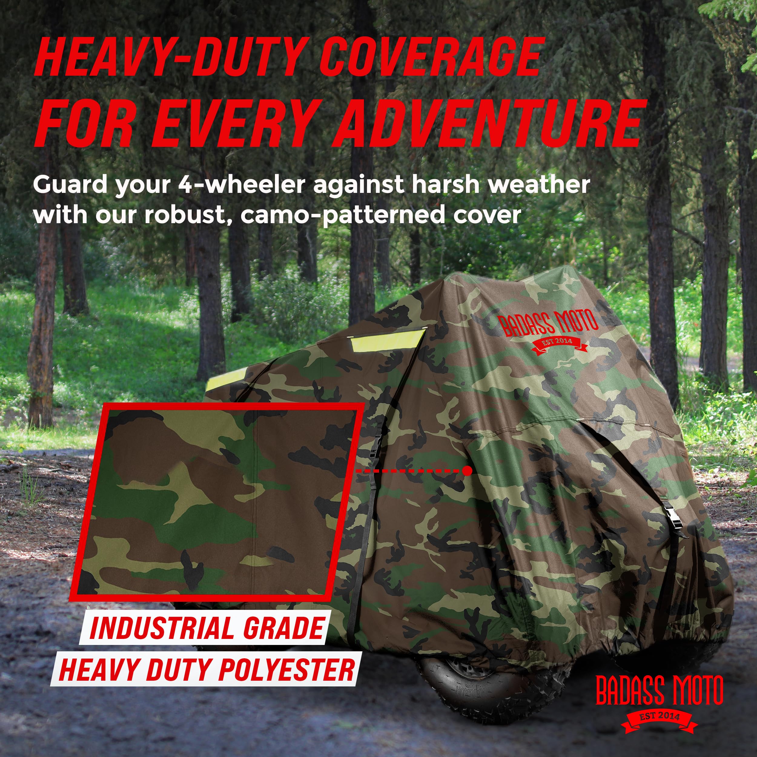 Badass Moto ATV Cover - Heavy-Duty, Waterproof, Camouflage, 95" Long, Rip-Resistant, Model BMG-ATV-LG-C