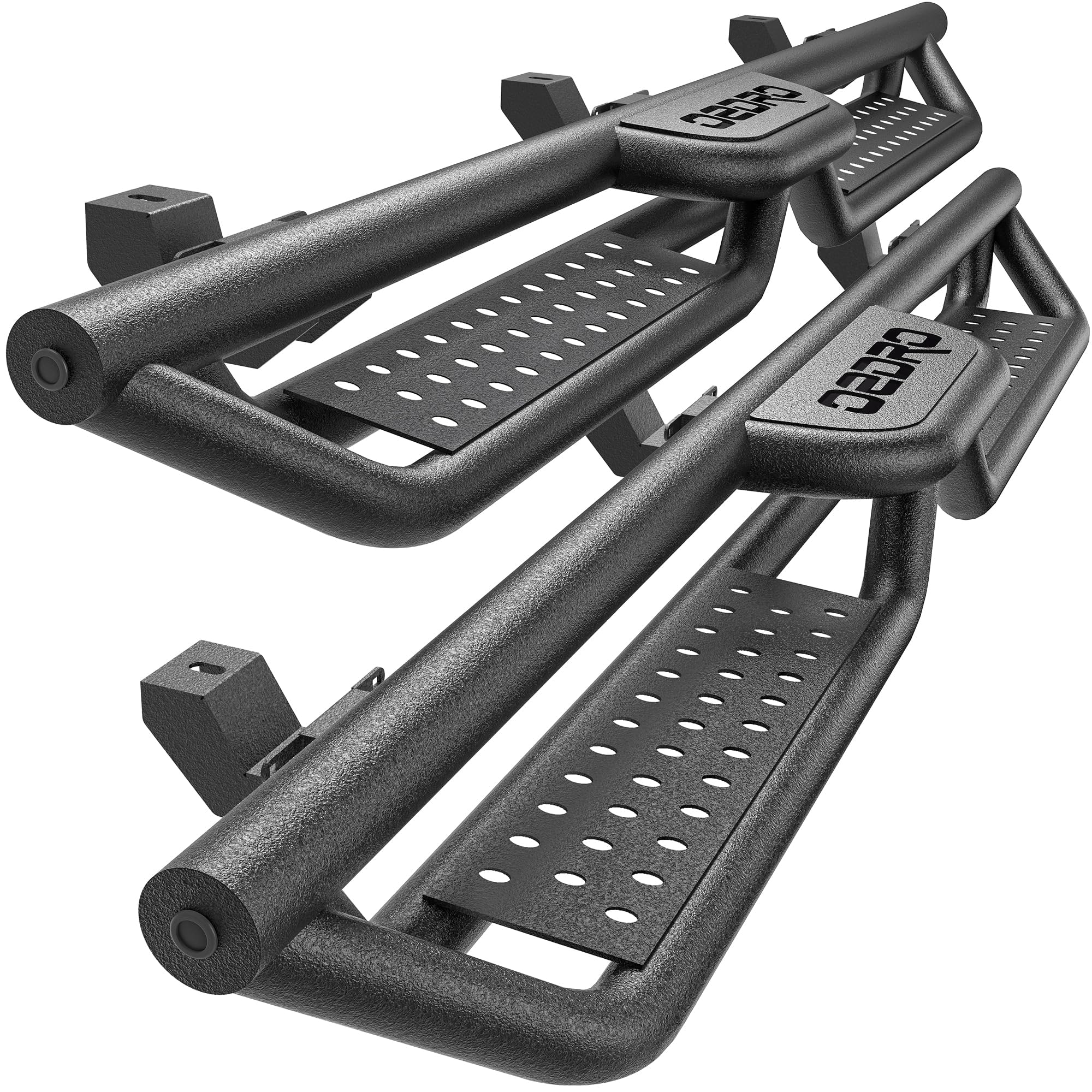 Two-Stairs Running Boards Compatible with 2018-2026 Jeep Wrangler JL 4 Doors, 6 Side Step Rails Coated Black Carbon Steel Nerf B