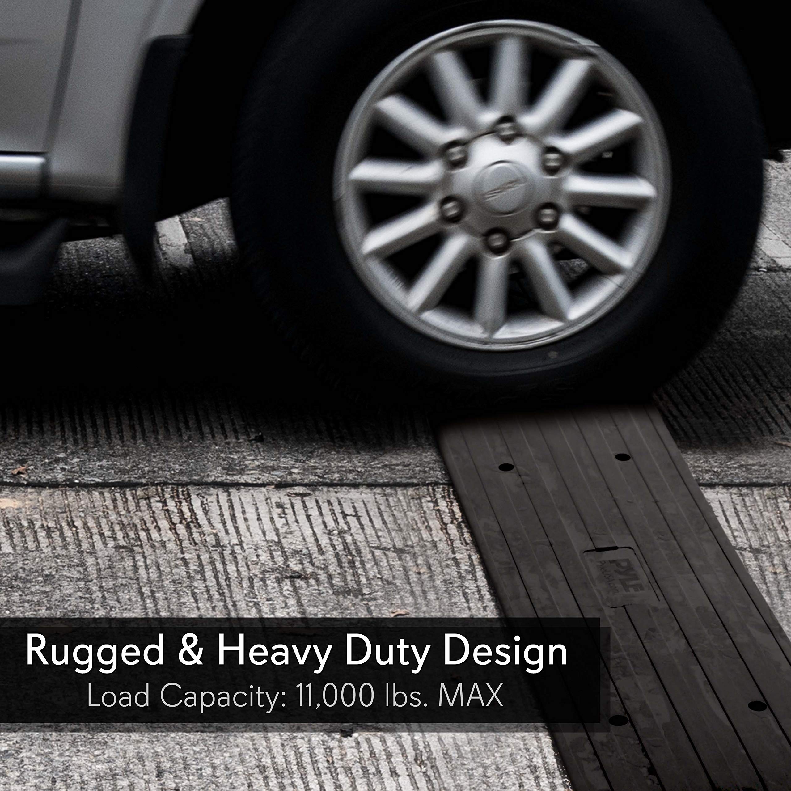 Pyle Heavy Duty Rubber Curb Ramp for Driveways, Docks & Vehicles - Model PCRBDR24, Black