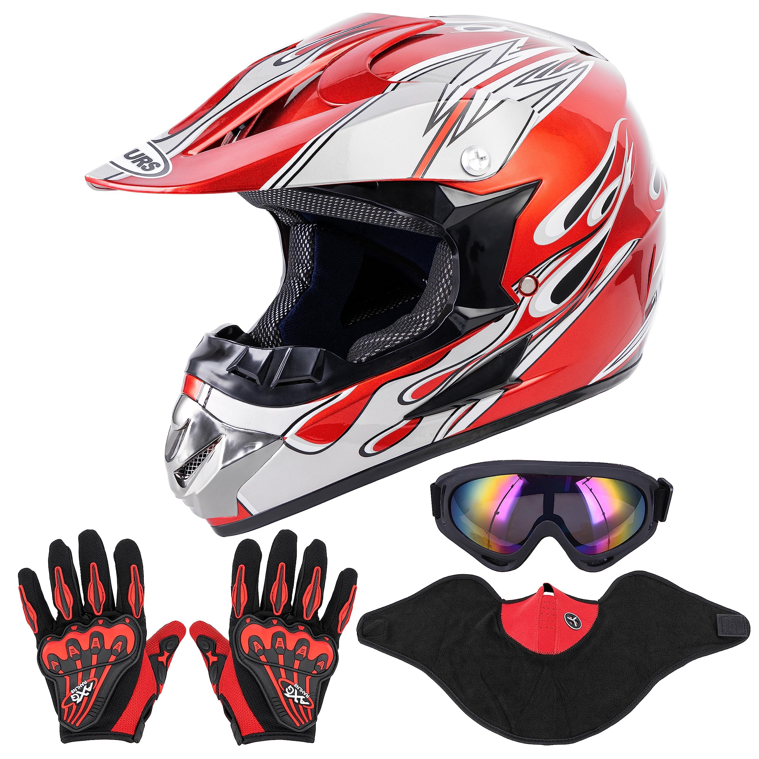 Oumurs Adult Dirt Bike Helmet With Goggles Gloves & Mask Adjustable Sun Visor Motorcycle Adults Atv Helmet Off-Road Motocross Do