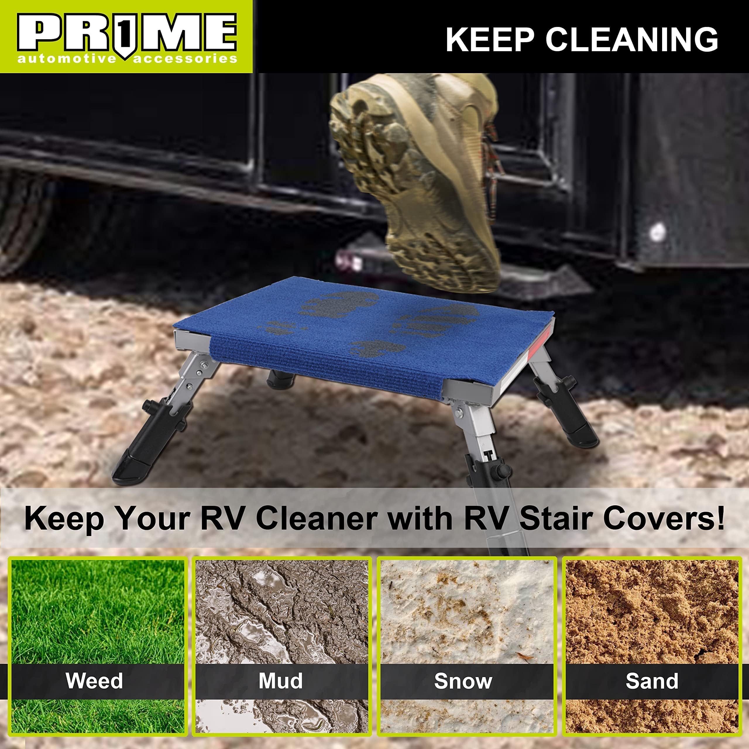 PR1ME RV Step Stool - Extra Large 19" x 14.5", Non-Slip Aluminum with Polyester Rug, Supports Up to 600lbs, Ideal for Campers and RVs