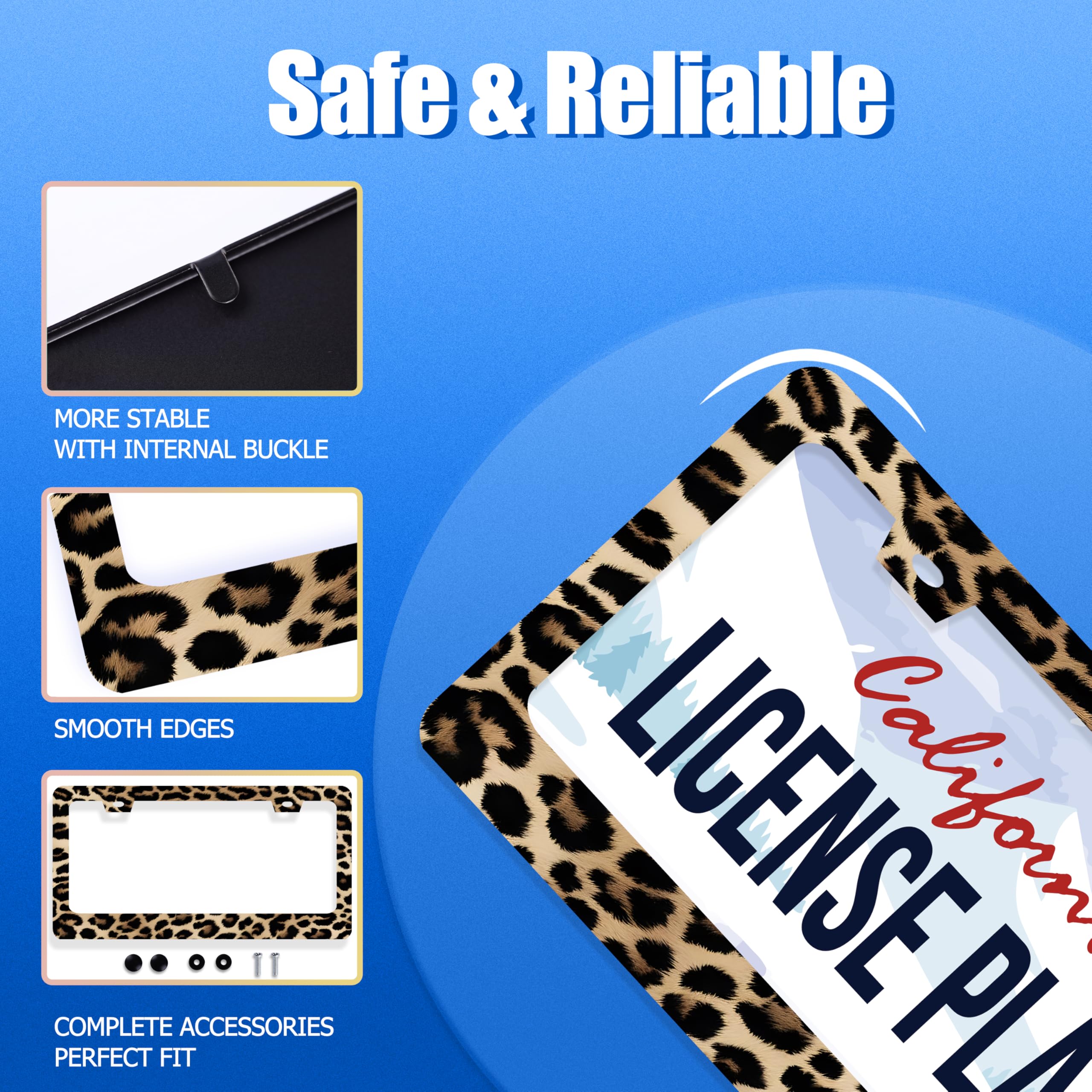 Leopard License Plate Frame Cheetah Leopard Brown License Plate Stainless Steel Funny License Plate Holder Animal Car Accessorie