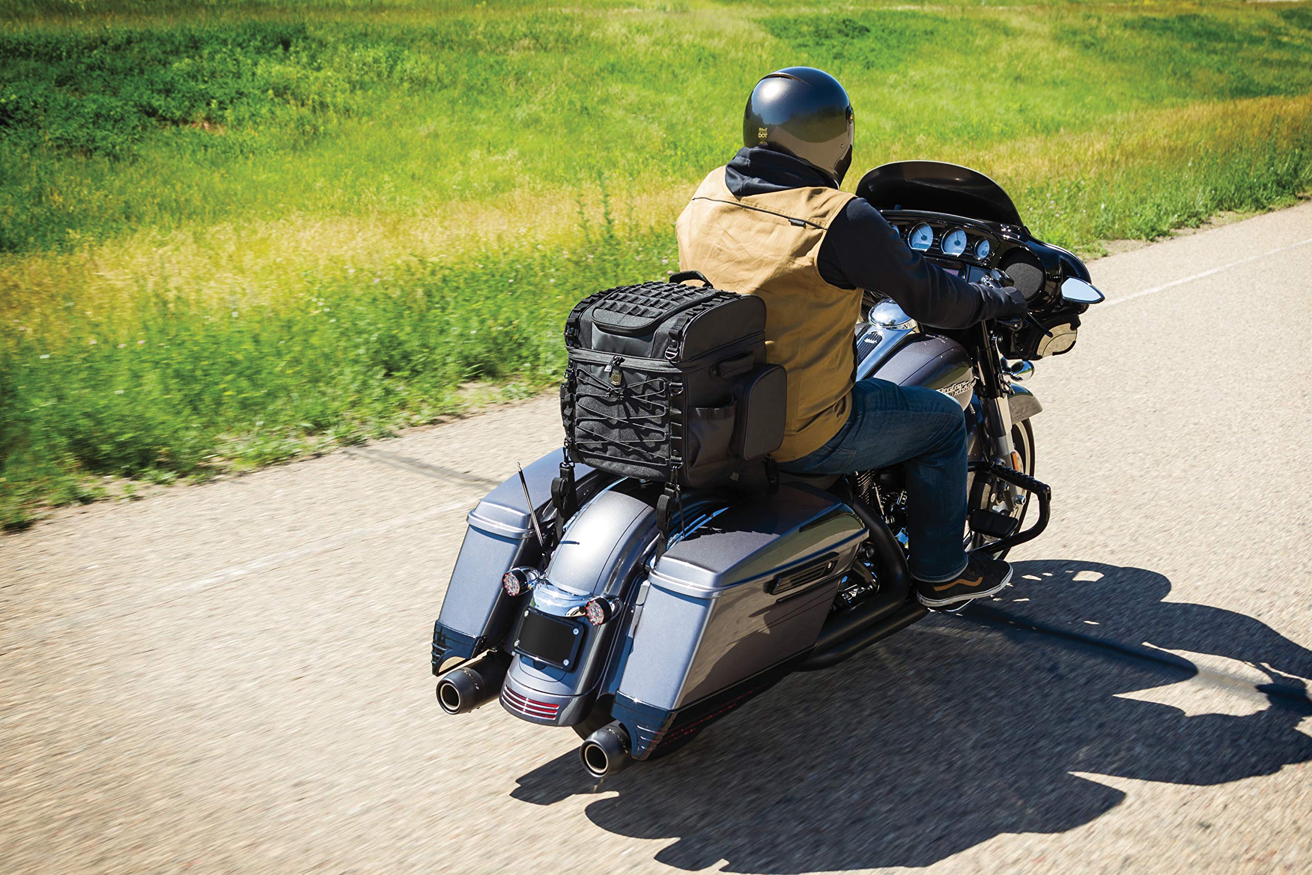 Kuryakyn 5285 Momentum Vagabond Motorcycle Travel Luggage: Weather Resistant Seat/Trunk/Rack Bag With Sissy Bar Straps, Black