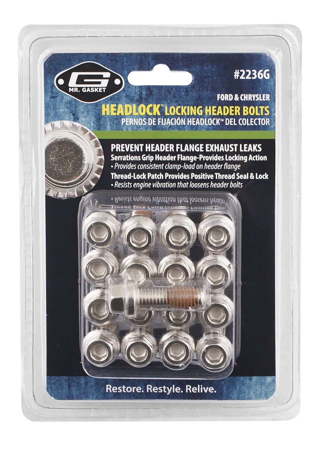 Mr. Gasket 2236G Headlock Locking Header Bolt, (Set Of 17)