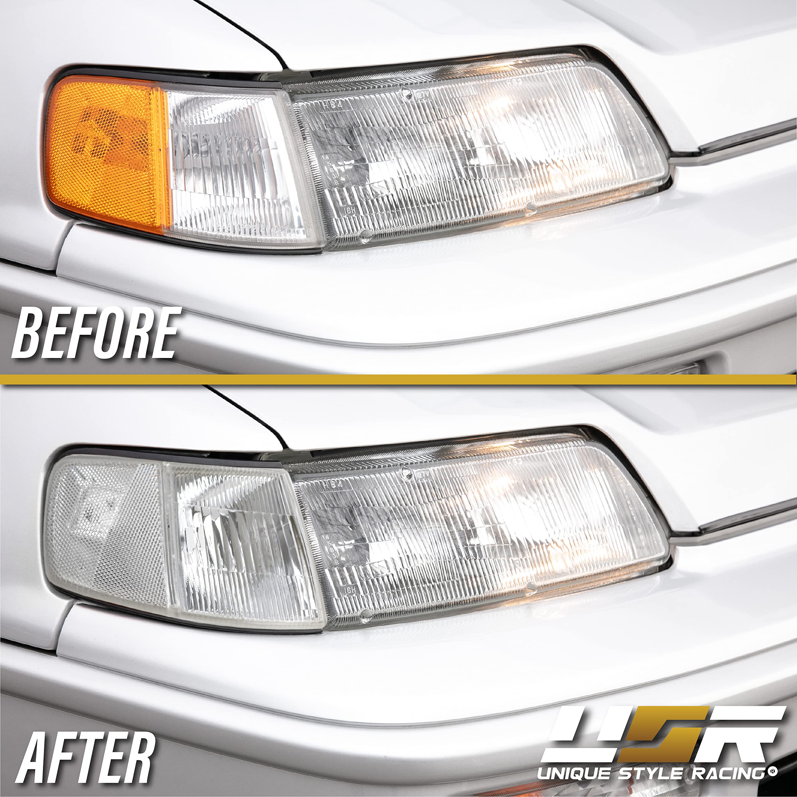 USR UNIQUE STYLE RACING Front Corner Lights Set for 1990-1991 Honda CR-X - All Clear Lens, Left + Right Turn Signal Lamps