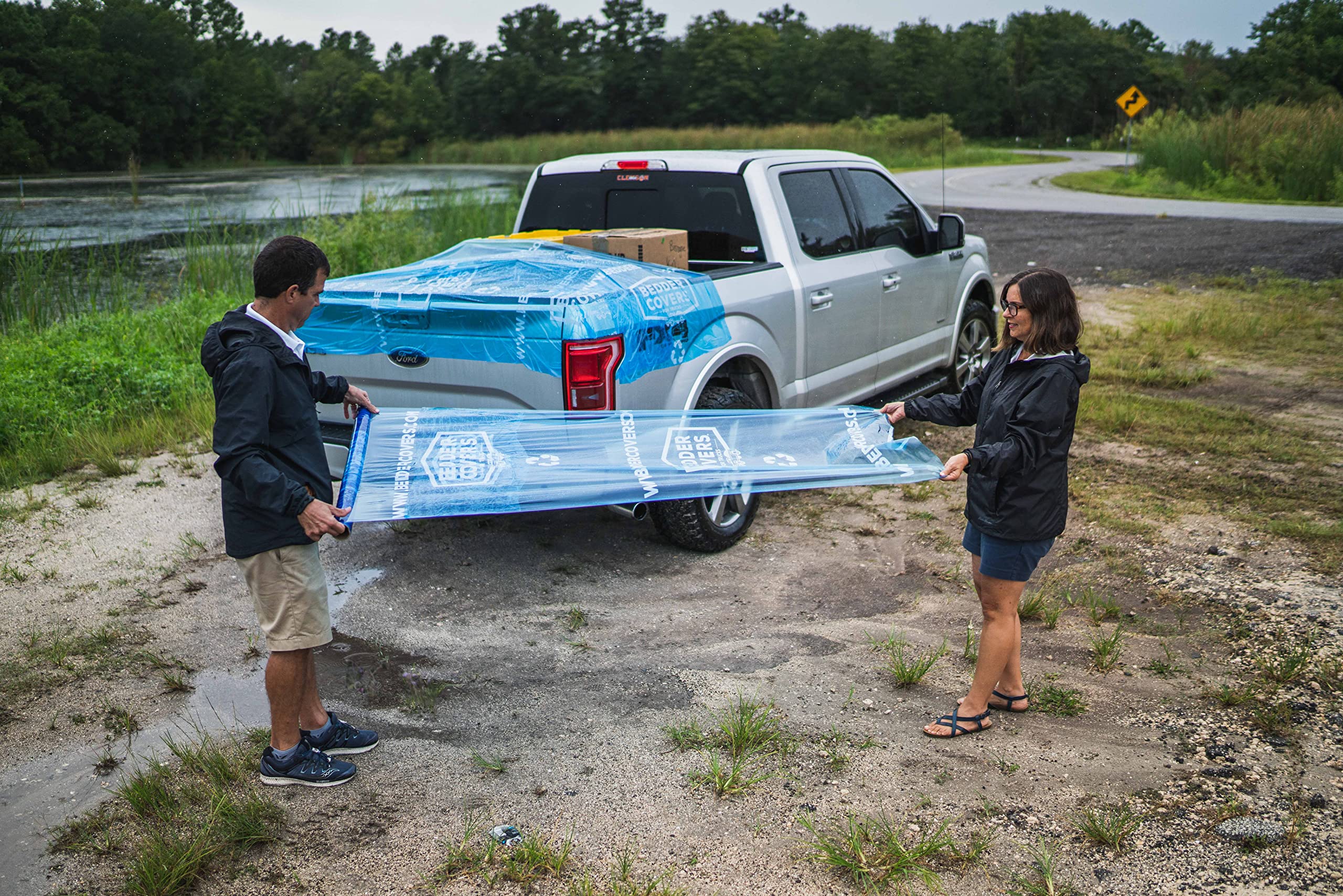 Bedder Covers Temporary Truck Bed Cover - Waterproof, Self-Adhesive, 3ft x 40ft, Blue, Regular Model