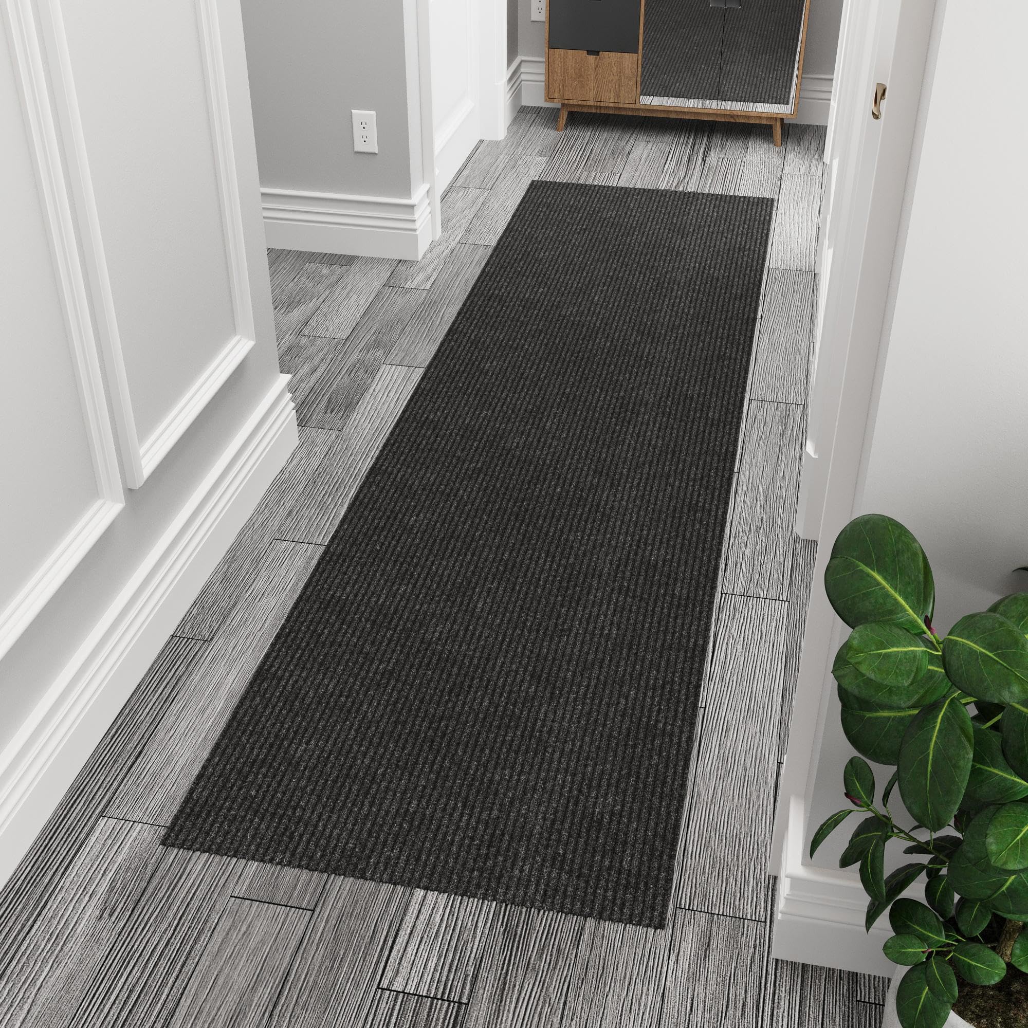 Ottomanson Solid Design Non-Slip Rubberback 2X6 Indoor/Outdoor Runner Rug For Hallway, Kitchen, Living Room, Garage, Patio, 2' X