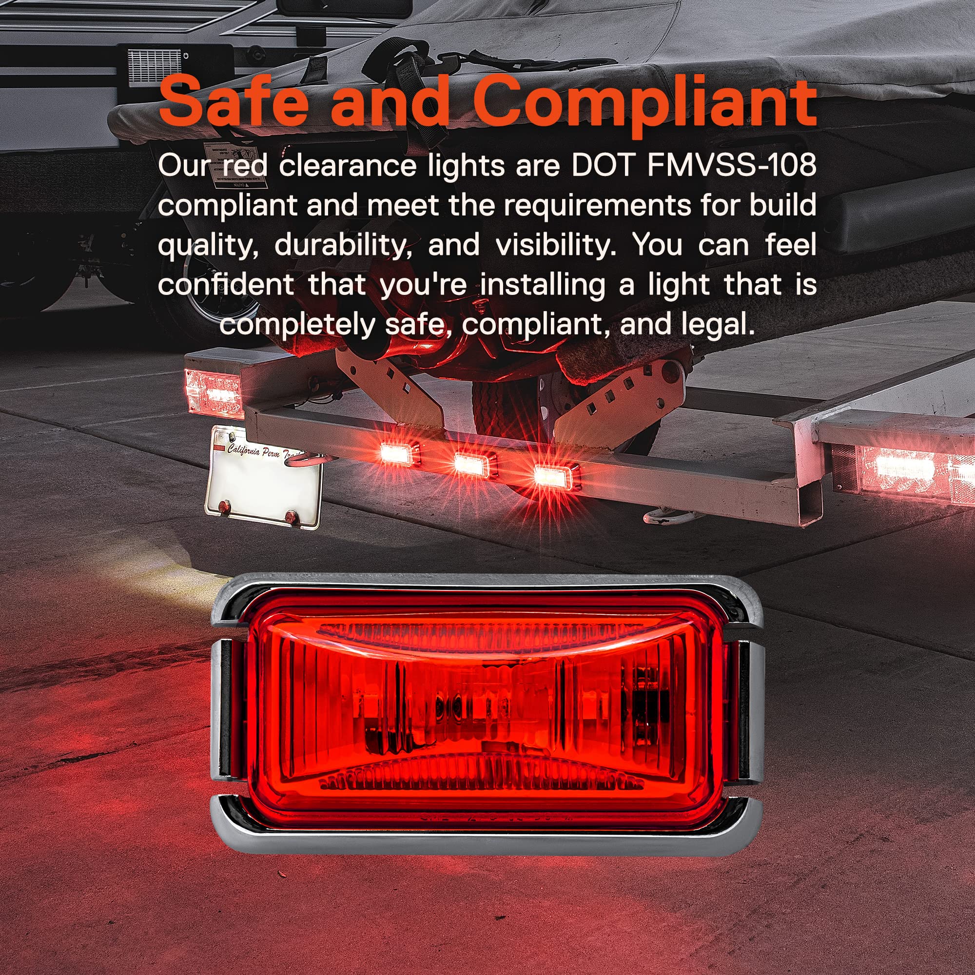True Mods 12Pc 2.5'' Red Led Trailer Marker Light W/Chrome Bezel [Dot Fmvss 108] [Sae P2Pc] [Surface Mount] [Waterproof Ip67] Si