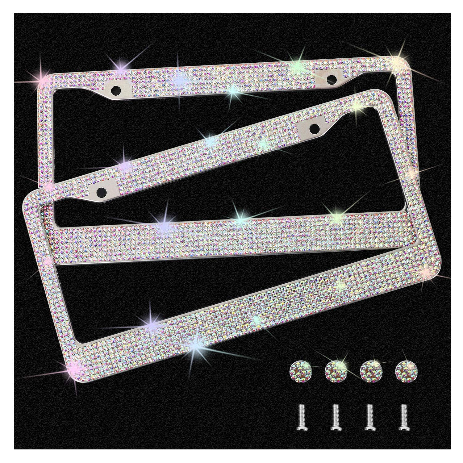 Shering Bling License Plate Frame, 2 Pack Frame With Premium Gift Box For Women,Rhinestone Frames 1200Pcs Rhinestones(Colorful R