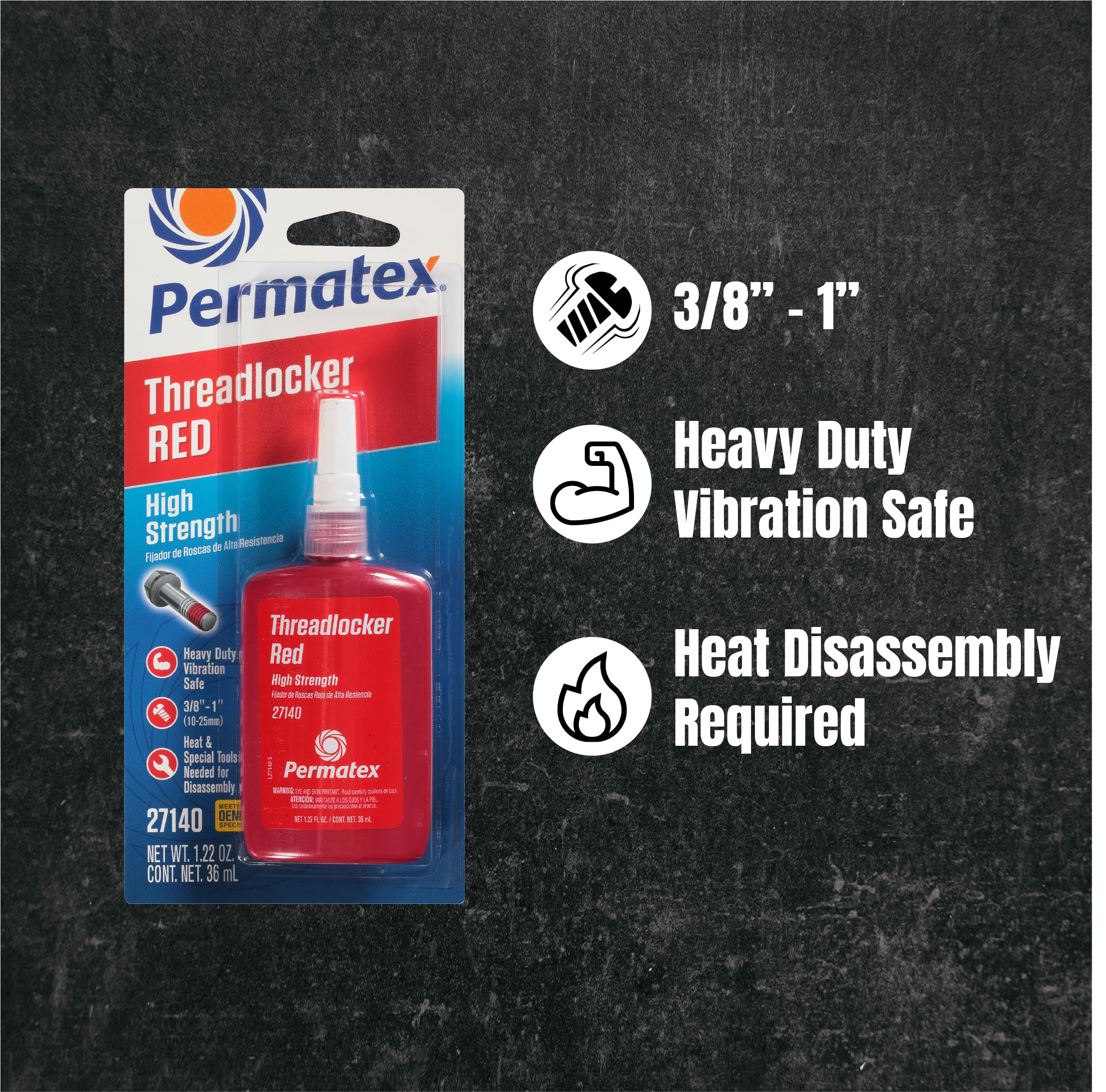 Permatex 27140-6Pk High Strength Threadlocker Red, 36 Ml (Pack Of 6)