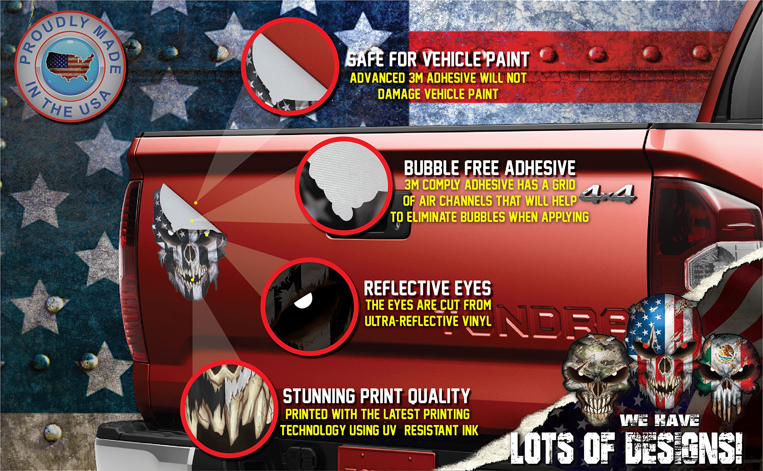 Puerto Rican Country Flag Skull Decal Sticker With Reflective Eyes America Puerto Rico Pride Stickers For Cars Trucks Star Logo