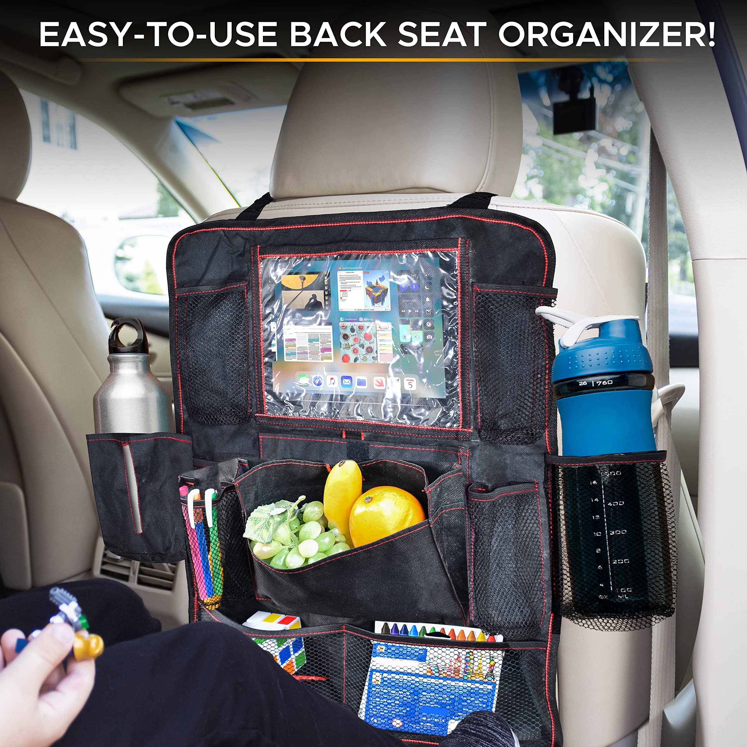 Econour Backseat Car Organizer (2 Pack), Heavy Duty Waterproof Stain Resistant Kick Mats Back Seat Protector For Kids | Multiple