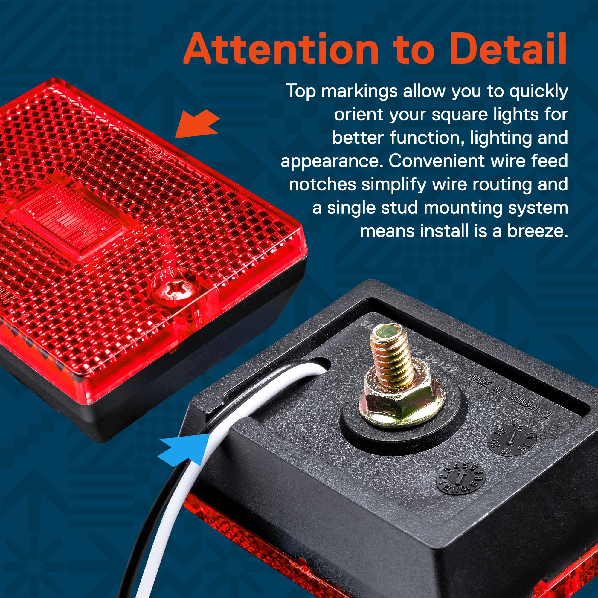 True Mods 4Pc 2X3 3X2 Inch Red Led Stud-Mount Side Marker Light [Dot Fmvss-108] [Sae Ap2] [Ip67 Waterproof] [Integrated Reflecto