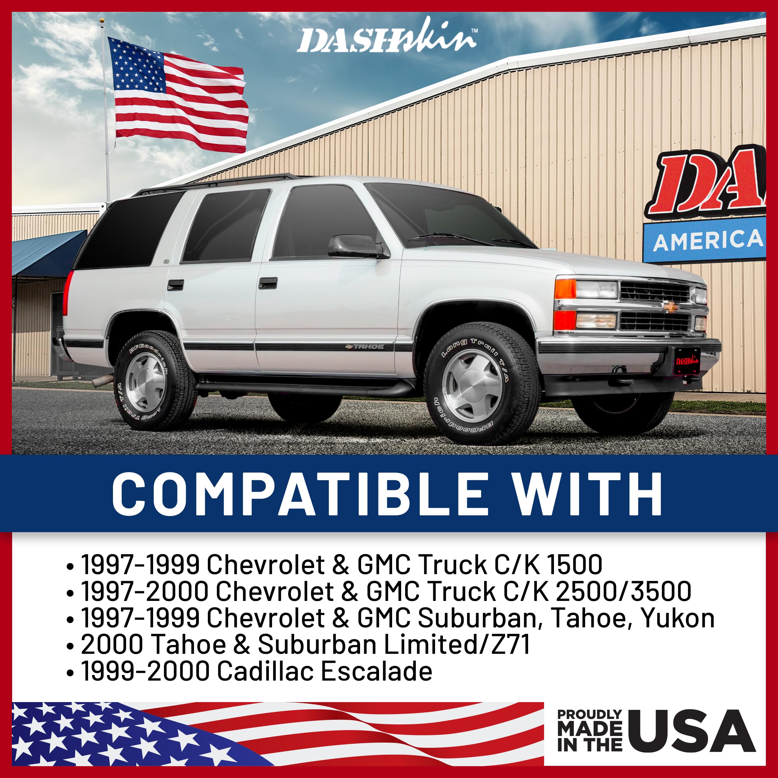Dashskin Molded Plastic Dash Cover Compatible With 1997-2000 C1500 K1500 Tahoe Suburban Yukon & 1997-2000 Escalade In Ruby - Mad