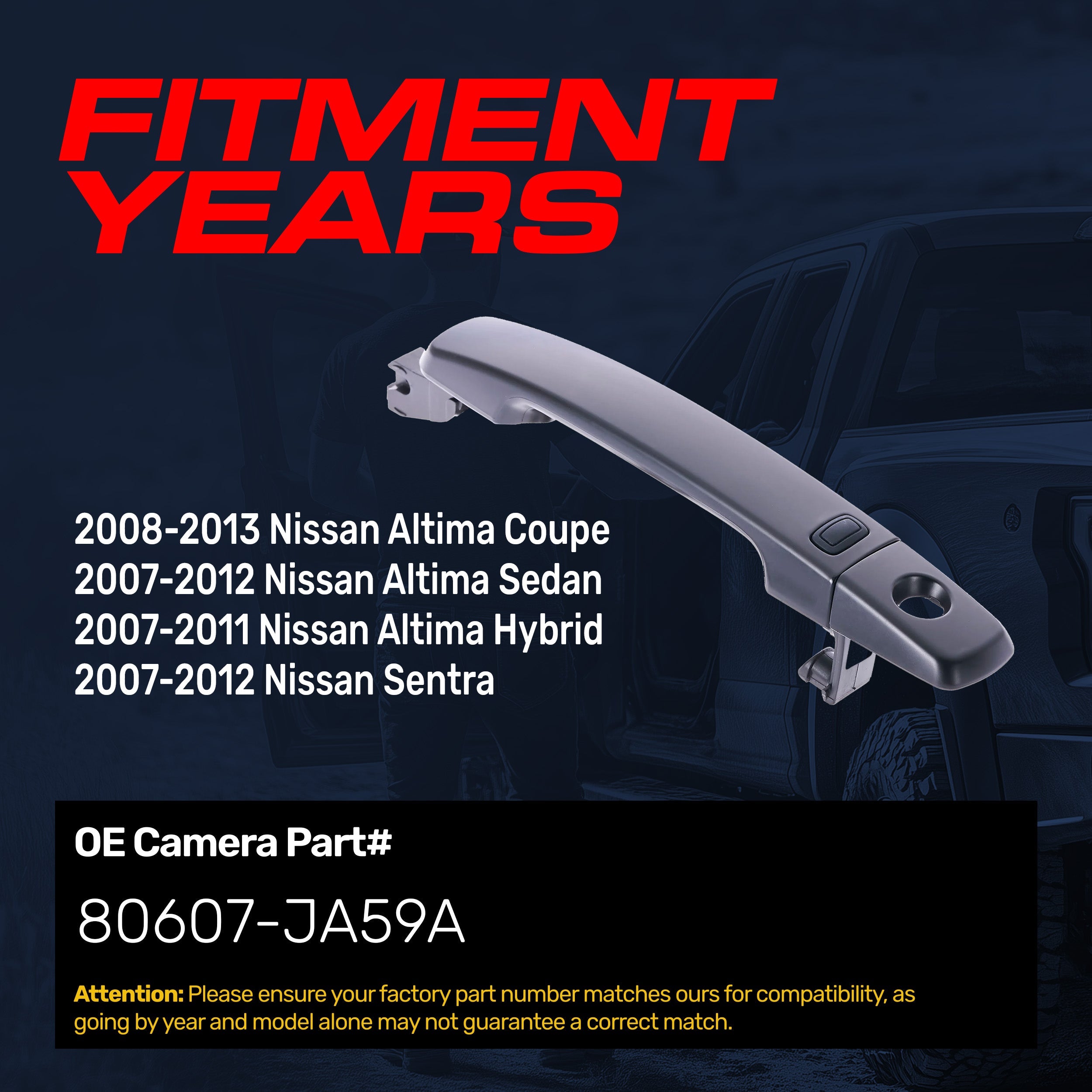Exterior Door Handle Black Primed Replacement for Nissan Altima Coupe 08-13, Altima Sedan 07-12, Altima Hybrid 07-11, Sentra 07-12 OE Part # 80607-JA59A | Front Left Driver Side w/ Keyhole Cover