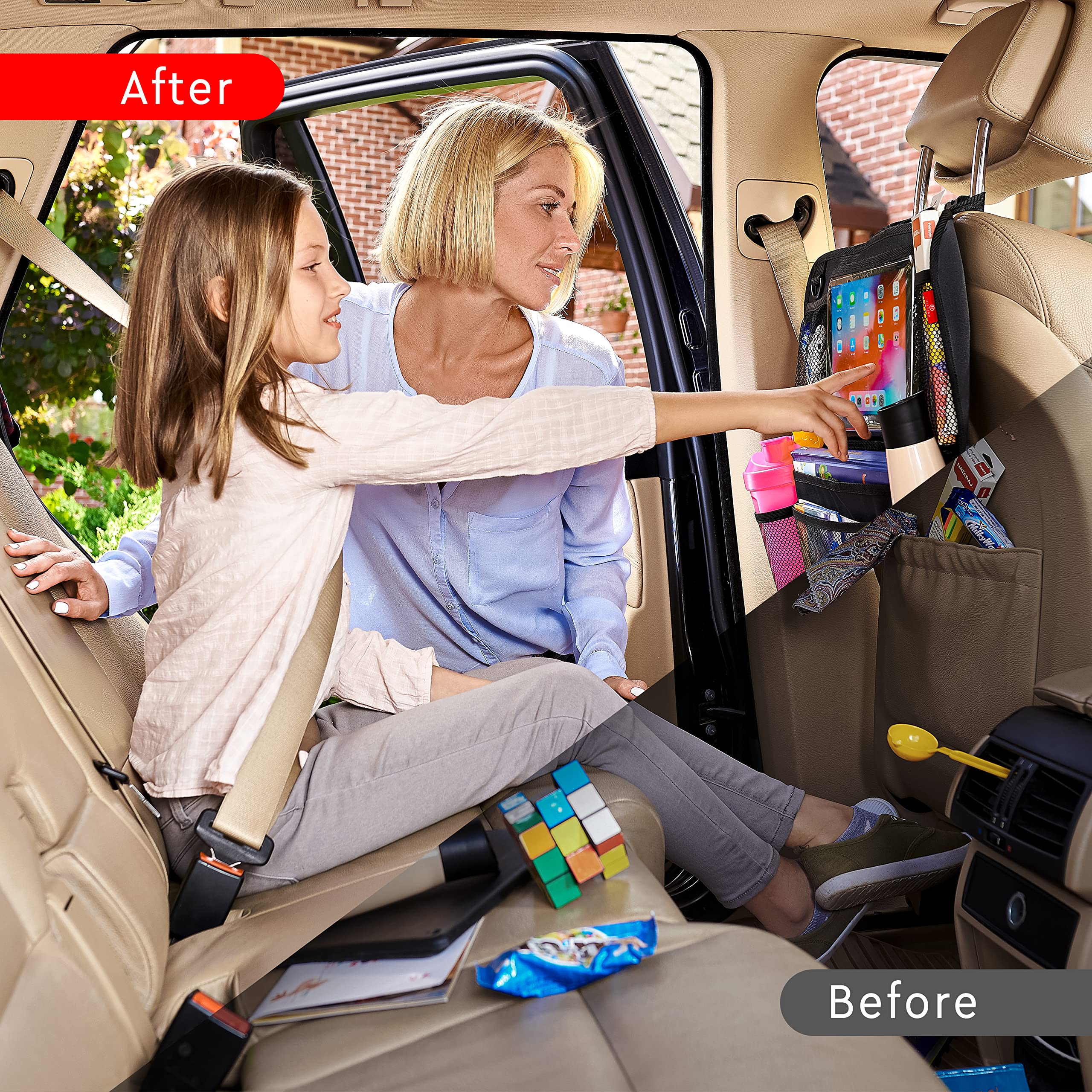 Helteko Backseat Car Organizer, Kick Mats Back Seat Protector With Touch Screen Tablet Holder, Back Seat Organizer For Kids, Tra