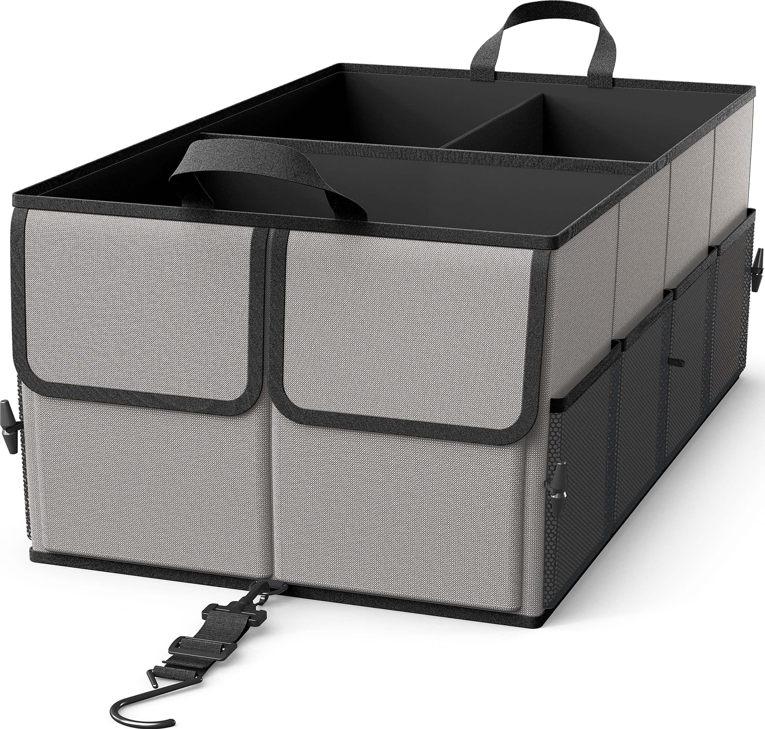 Epauto Foldable Car Trunk Organizer, 3-Compartment With Removable Divider, Gray