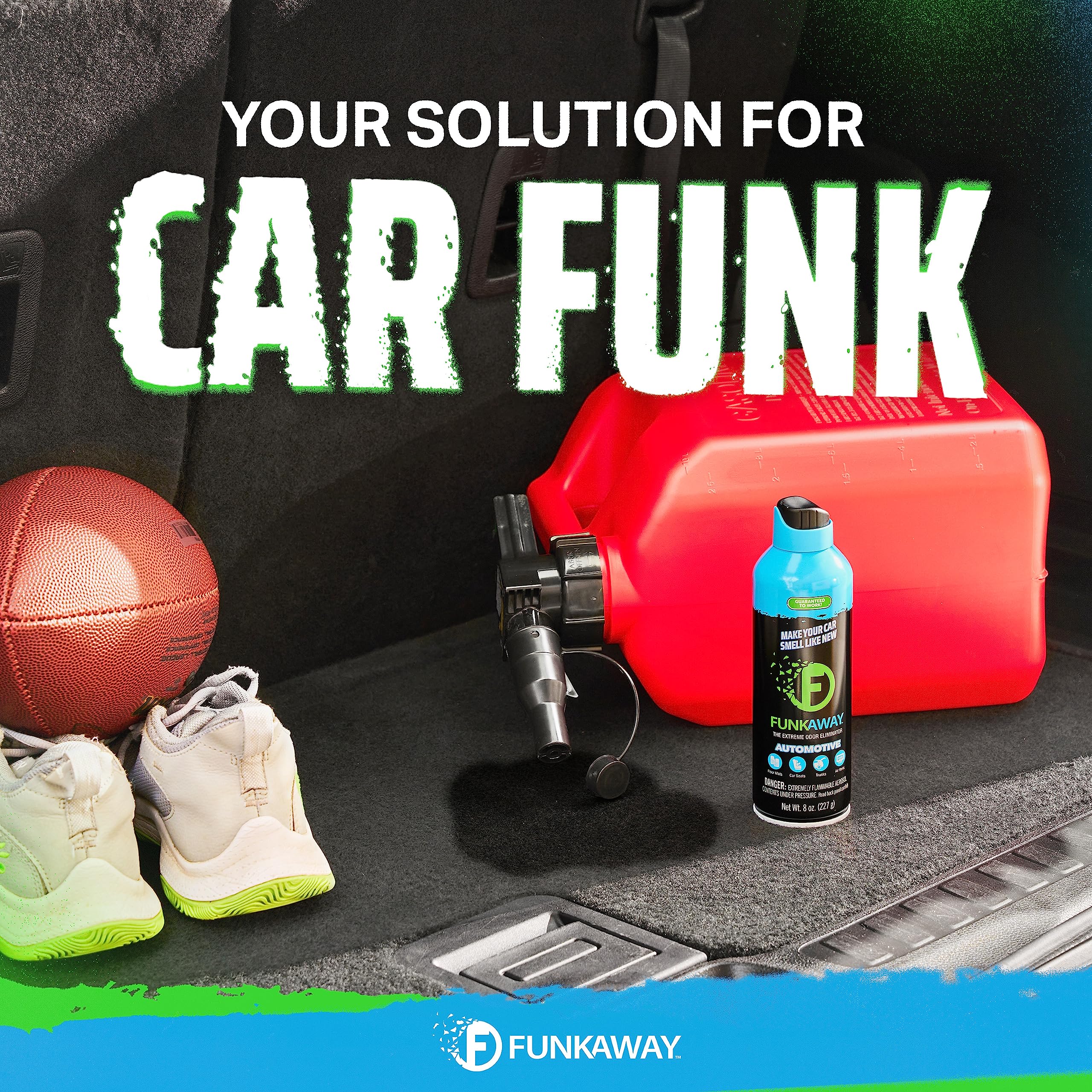 FunkAway Automotive Aerosol Spray, 8 oz - Extreme Odor Eliminator for Cars, SUVs, Trucks, RVs, Boats - 3 Pack - Black