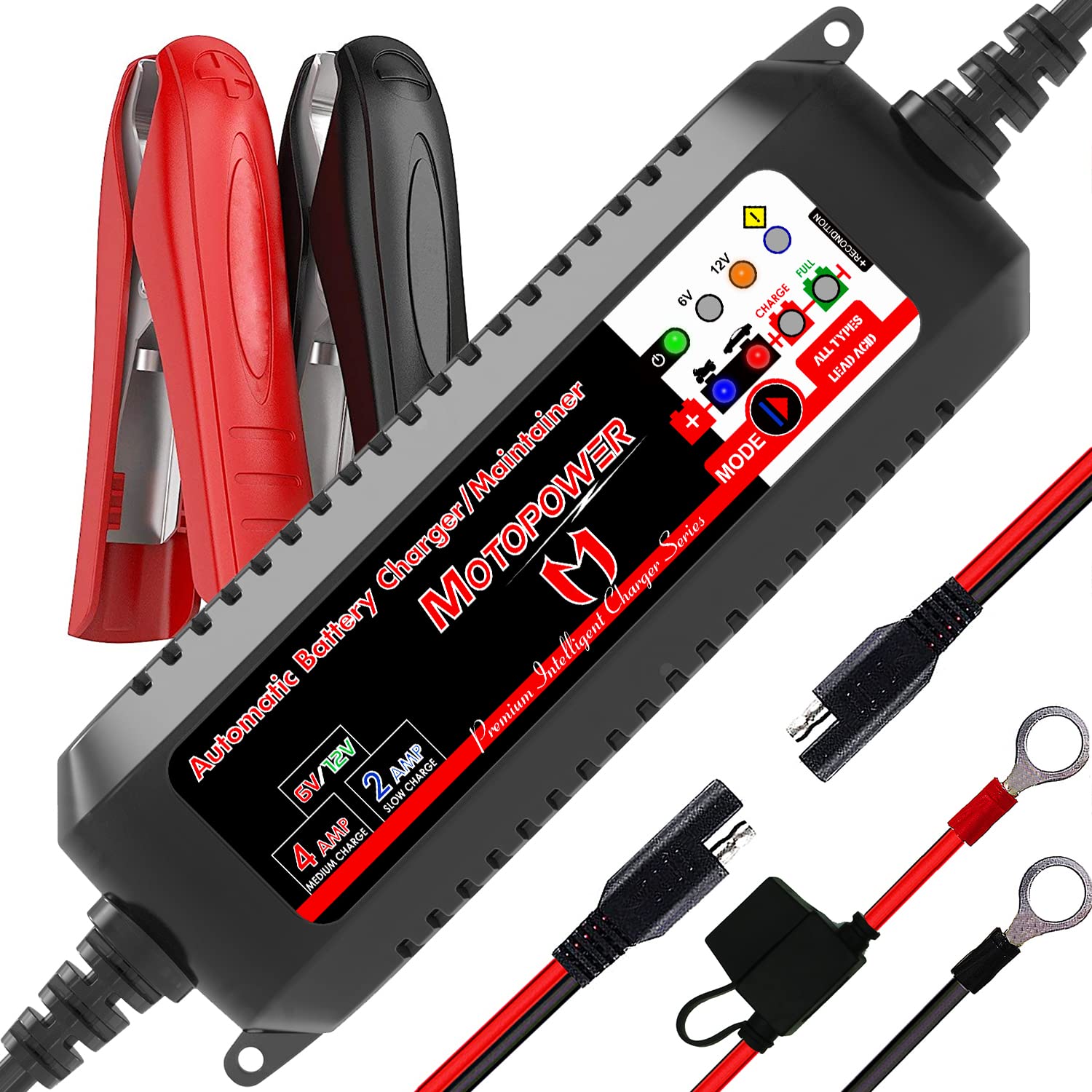 Motopower Mp00207 6V And 12V 4Amp Automatic Smart Battery Charger, Battery Maintainer, Battery Desulfator With Force Charging Recondition Mode