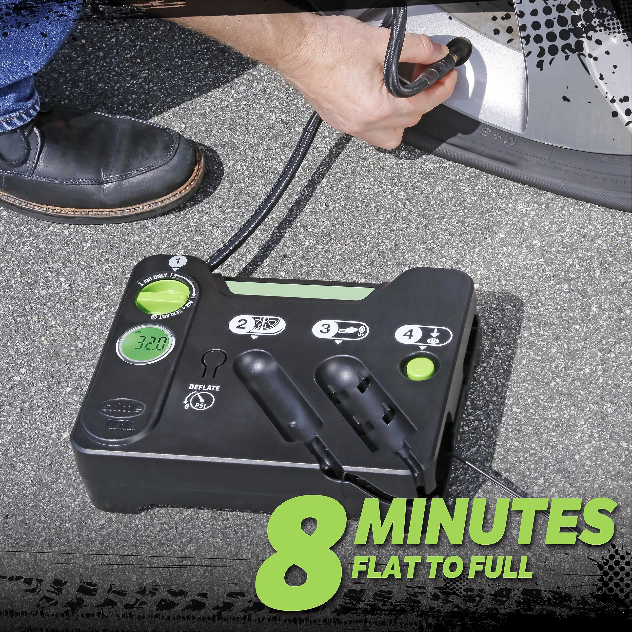 Slime 50123 Flat Tire Puncture Emergency Kit, Includes Sealant And Tire Inflator Pump, Digital, Suitable For Cars And Other High