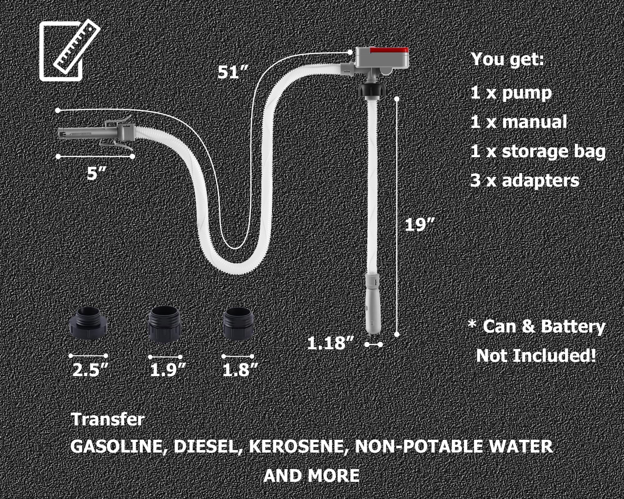 PETASOON Battery Powered Fuel Transfer Pump for Gasoline & Diesel, Portable with Flexible Hose, Model P9, Red