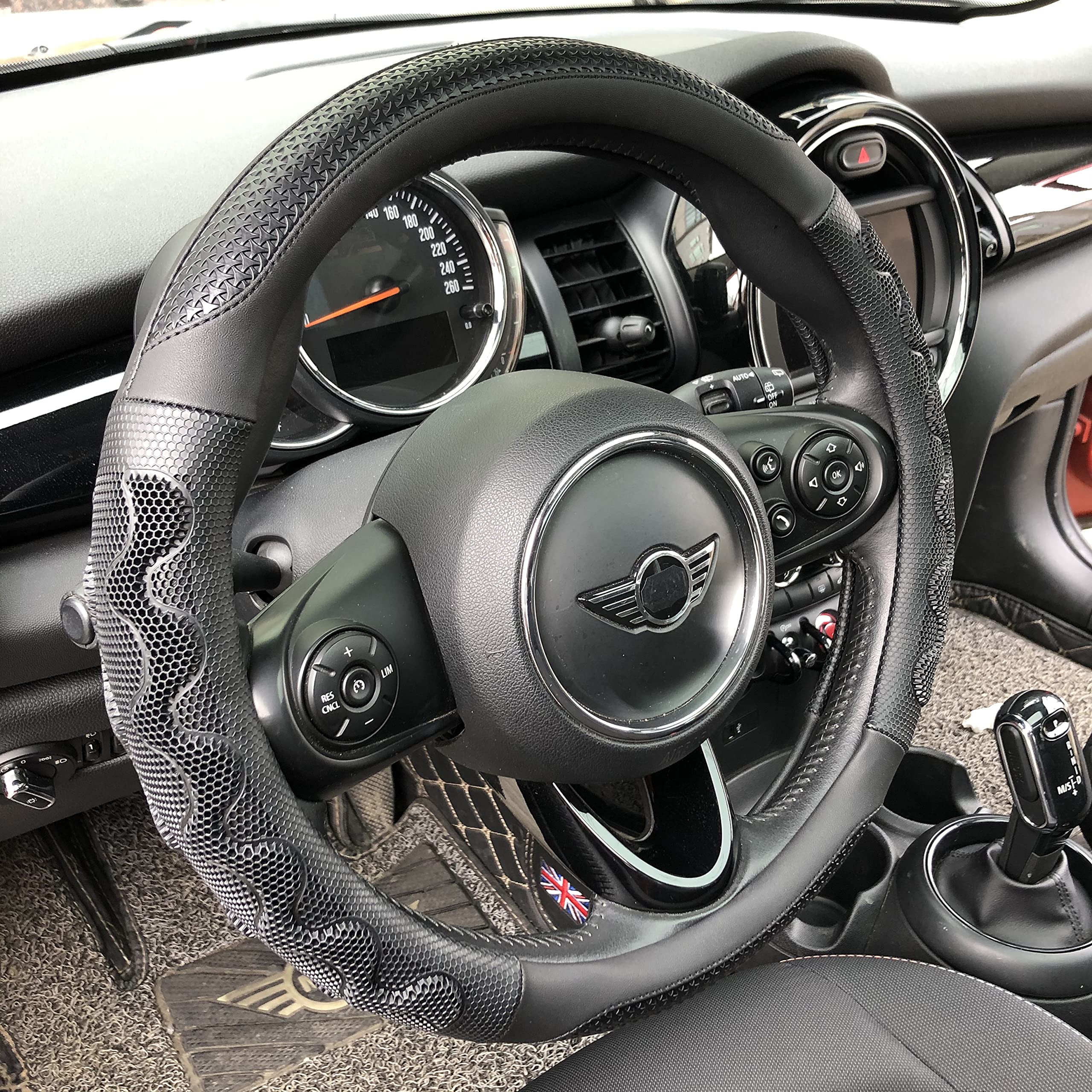 Pinctrot Small Size Steering Wheel Cover Great Grip With 3D Honeycomb Anti-Slip Design, 14 Inch (All Black)