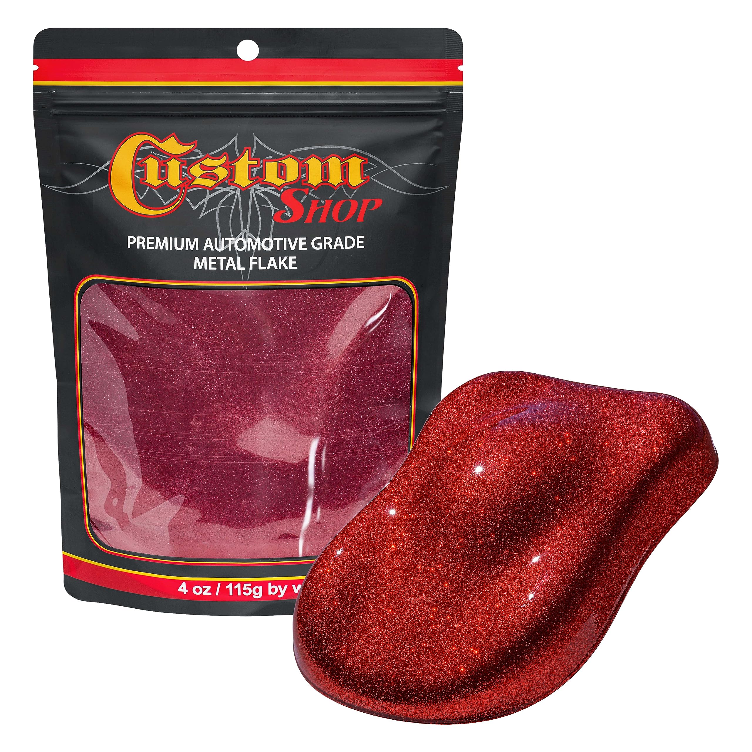 Custom Shop - Fire Red - 4-Ounces of Micro Metal Flake .004'' 100 Micron Size - Premium Automotive Grade Flake, UV, Fade & Solve