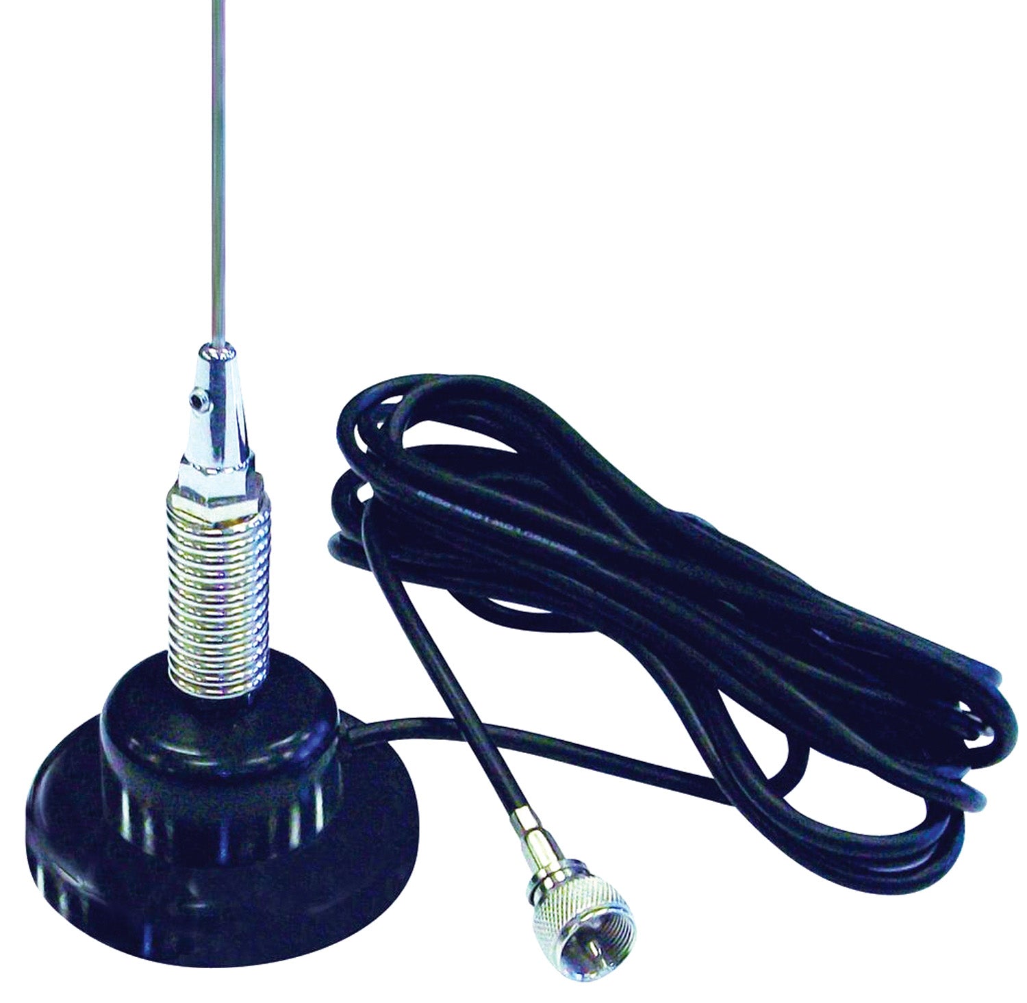 ACCESSORIES UNLIMITED  3 FOOT BLACK LOW PROFILE MAGNETIC MOUNT CB ANTENNA WITH SHOCK SPRING  & 15 COAX CABLE