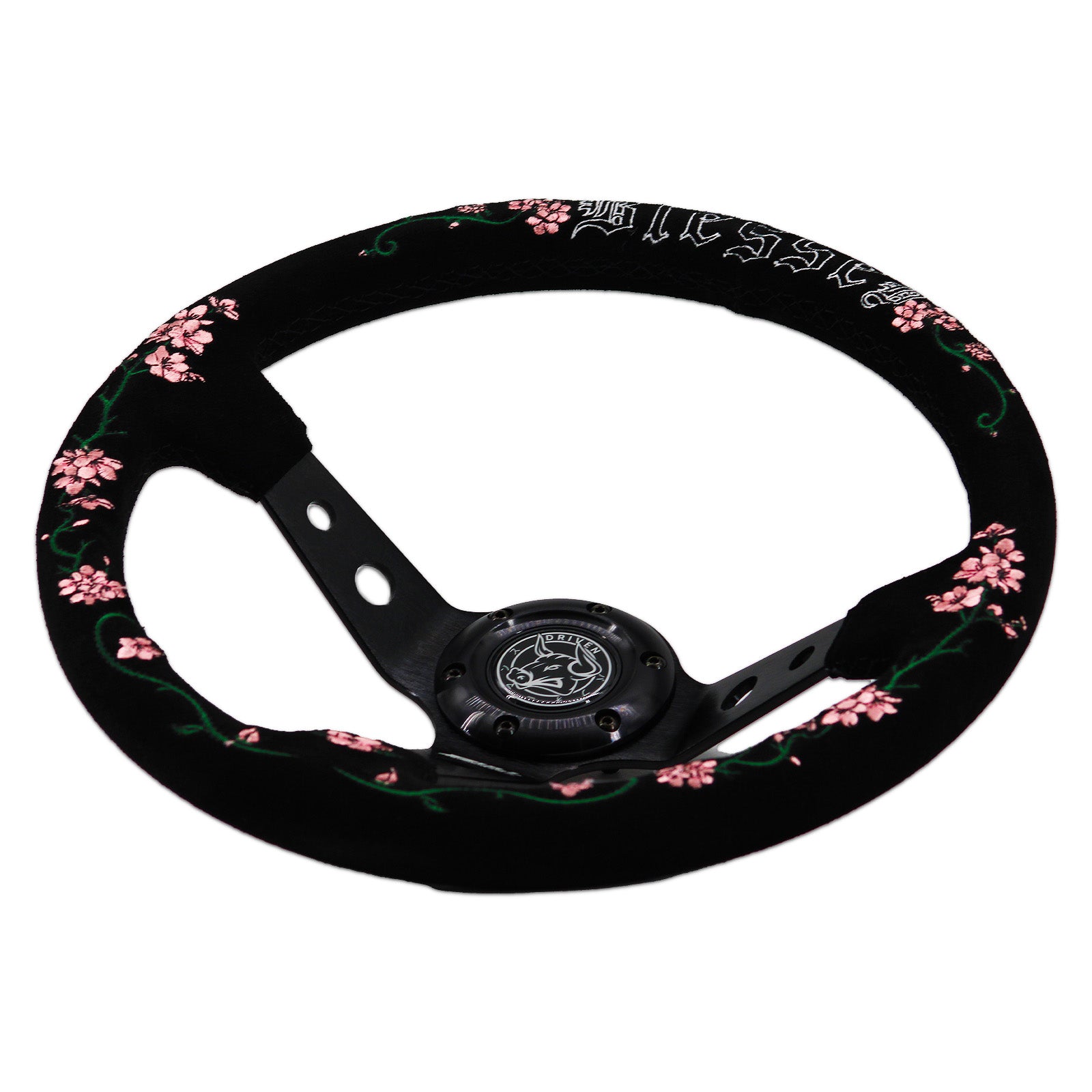 Blessed Universal 350mm 3" Deep Dish 6-Bolt Steering Wheel Red Suede Alcantara