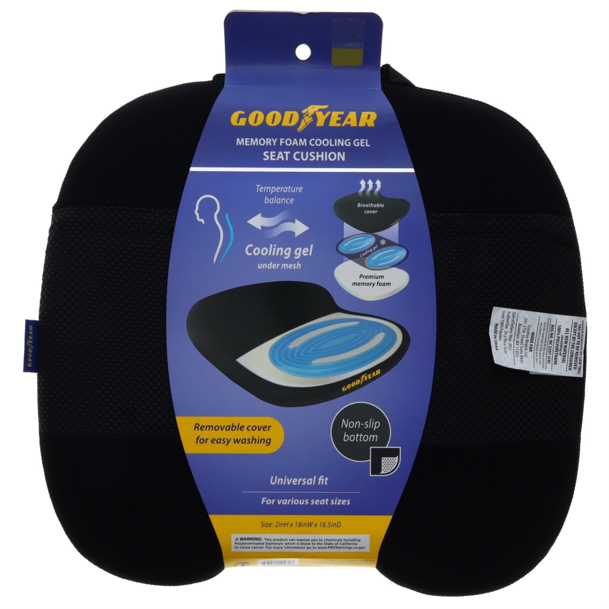 Goodyear Gel Seat Cushion Gy1143 For Office Chair Memory Foam Non-Slip Cooling Gel Padding With Removeable Washable Cover