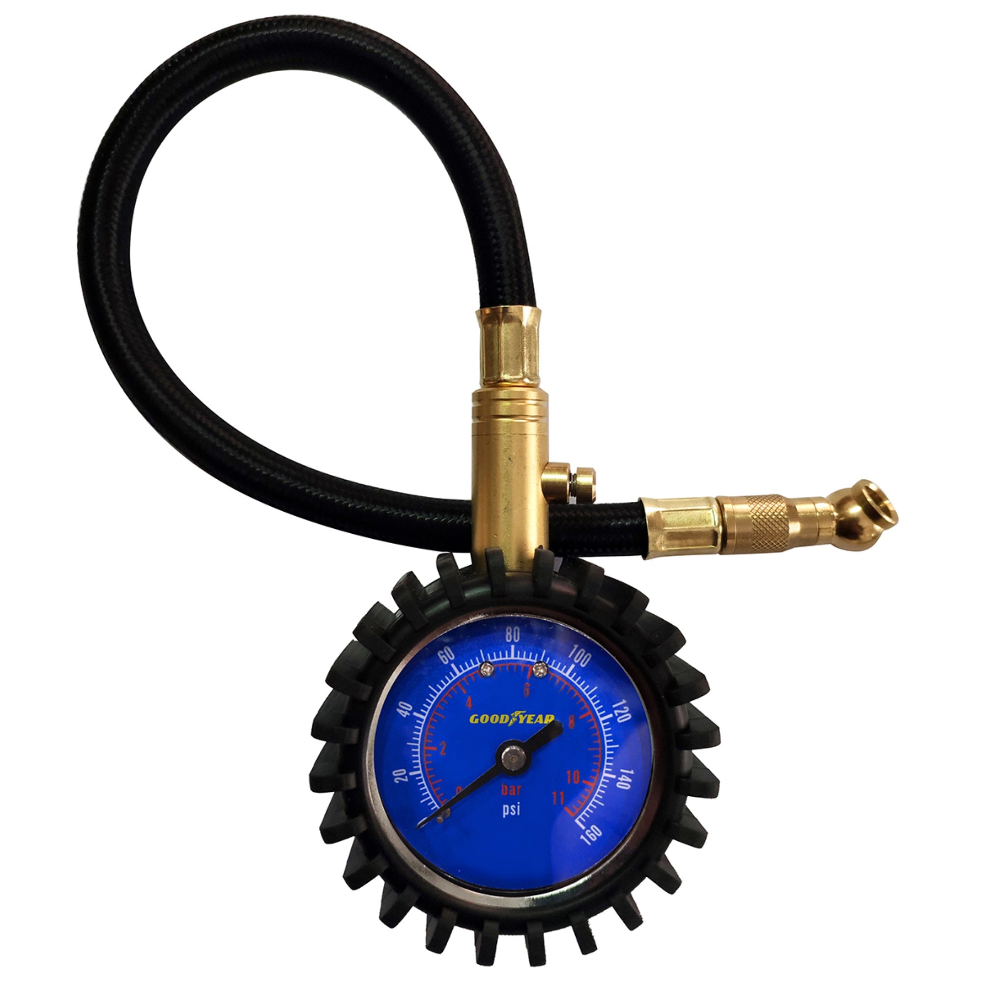 Goodyear Professional Dial Tire Gauge GY3098 Analog Tire Pressure Gauge 160 PSI Large Dial Flexible Hose